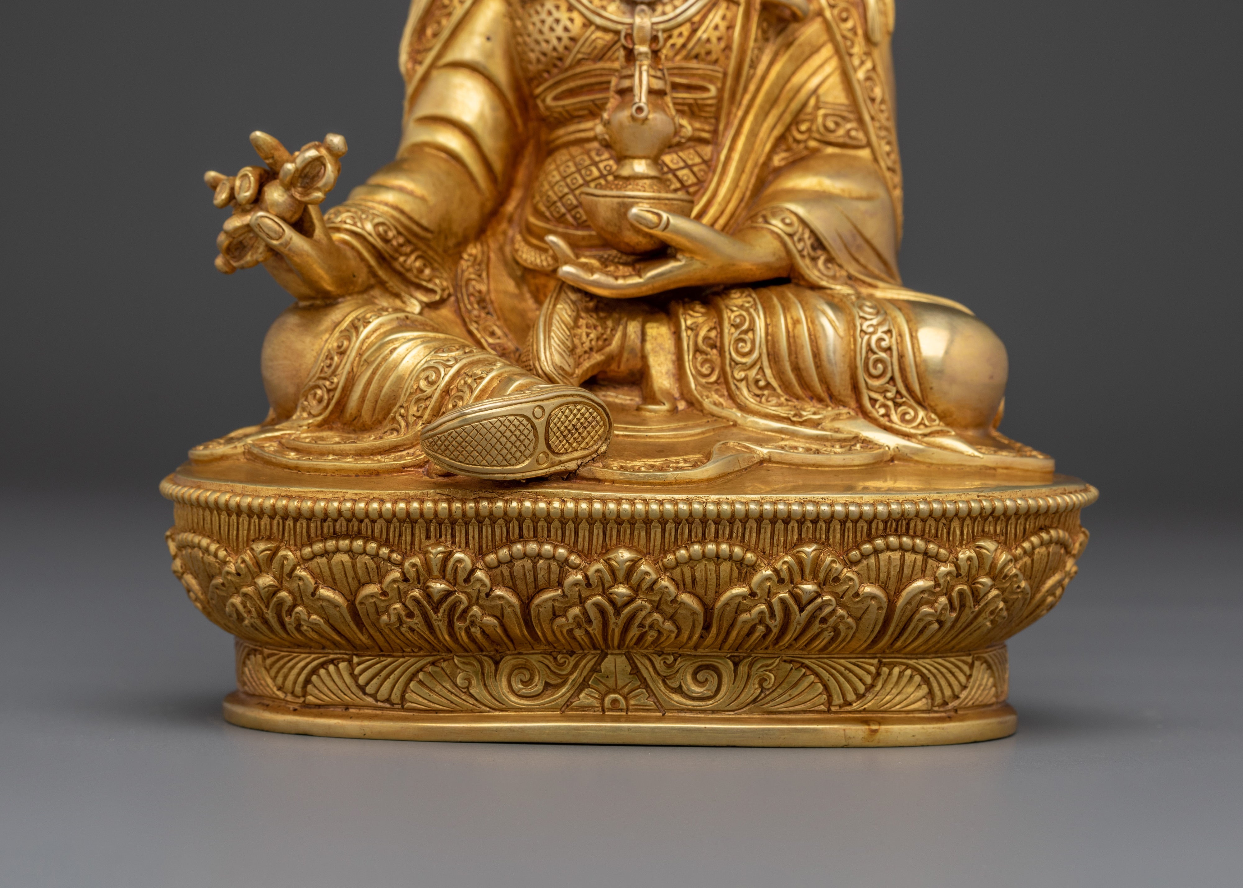 Guru Rinpoche Gold Gilded Copper Statue | Padmasambhava Deity for Meditation Space