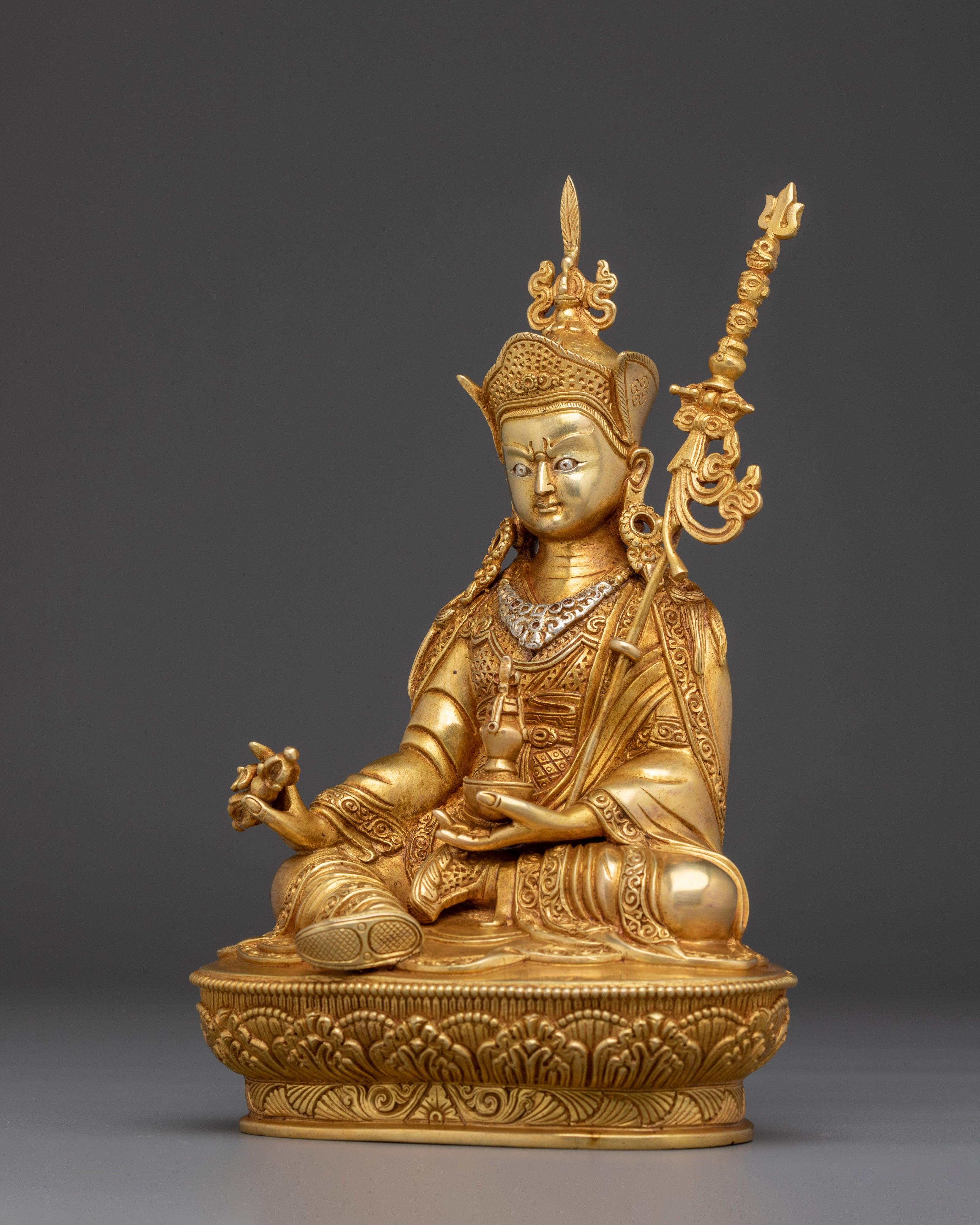 Guru Rinpoche Gold Gilded Copper Statue | Padmasambhava Deity for Meditation Space
