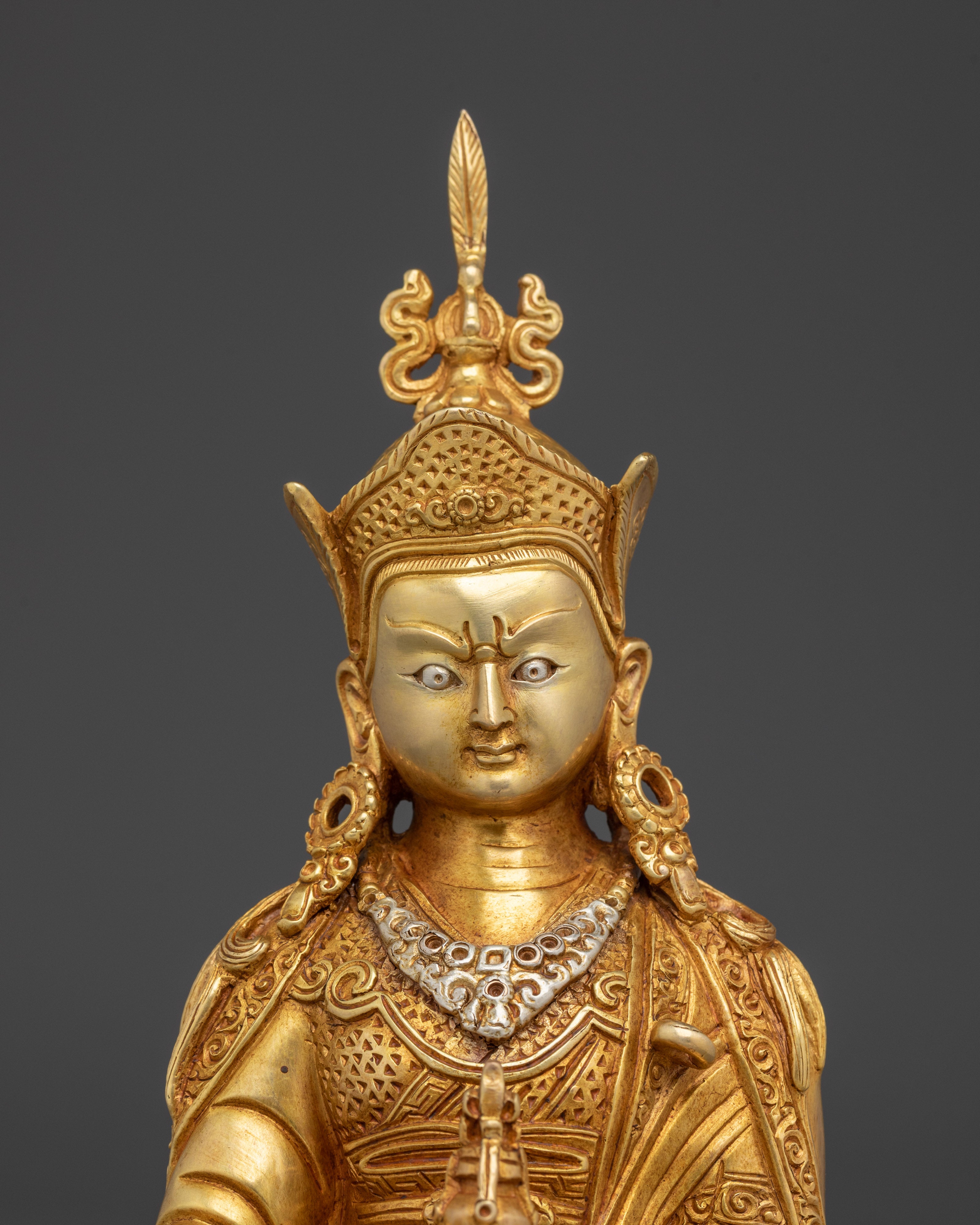 Guru Rinpoche Gold Gilded Copper Statue | Padmasambhava Deity for Meditation Space