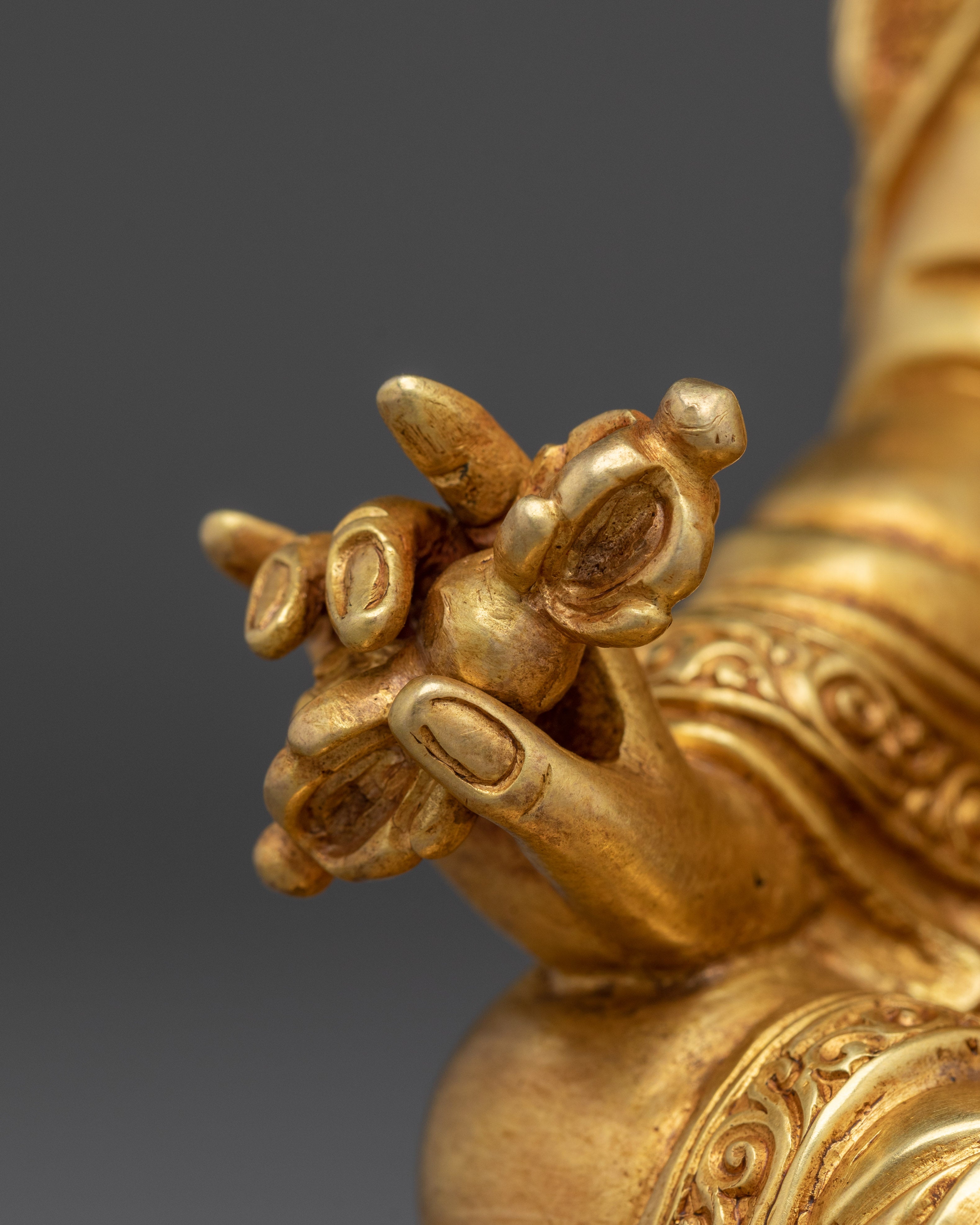 Guru Rinpoche Gold Gilded Copper Statue | Padmasambhava Deity for Meditation Space