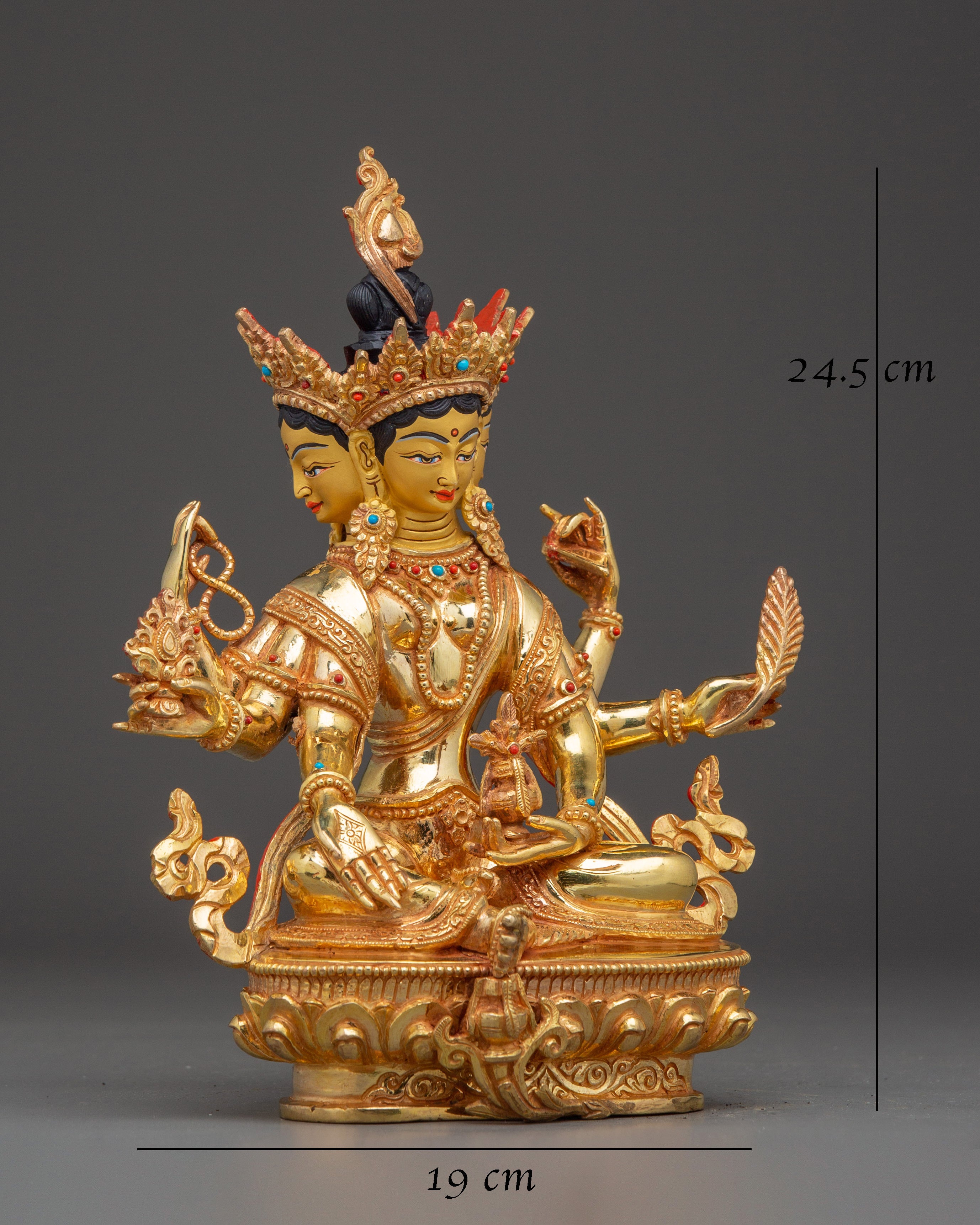 Gold-Gilded Vasudhara Statue with Gemstones