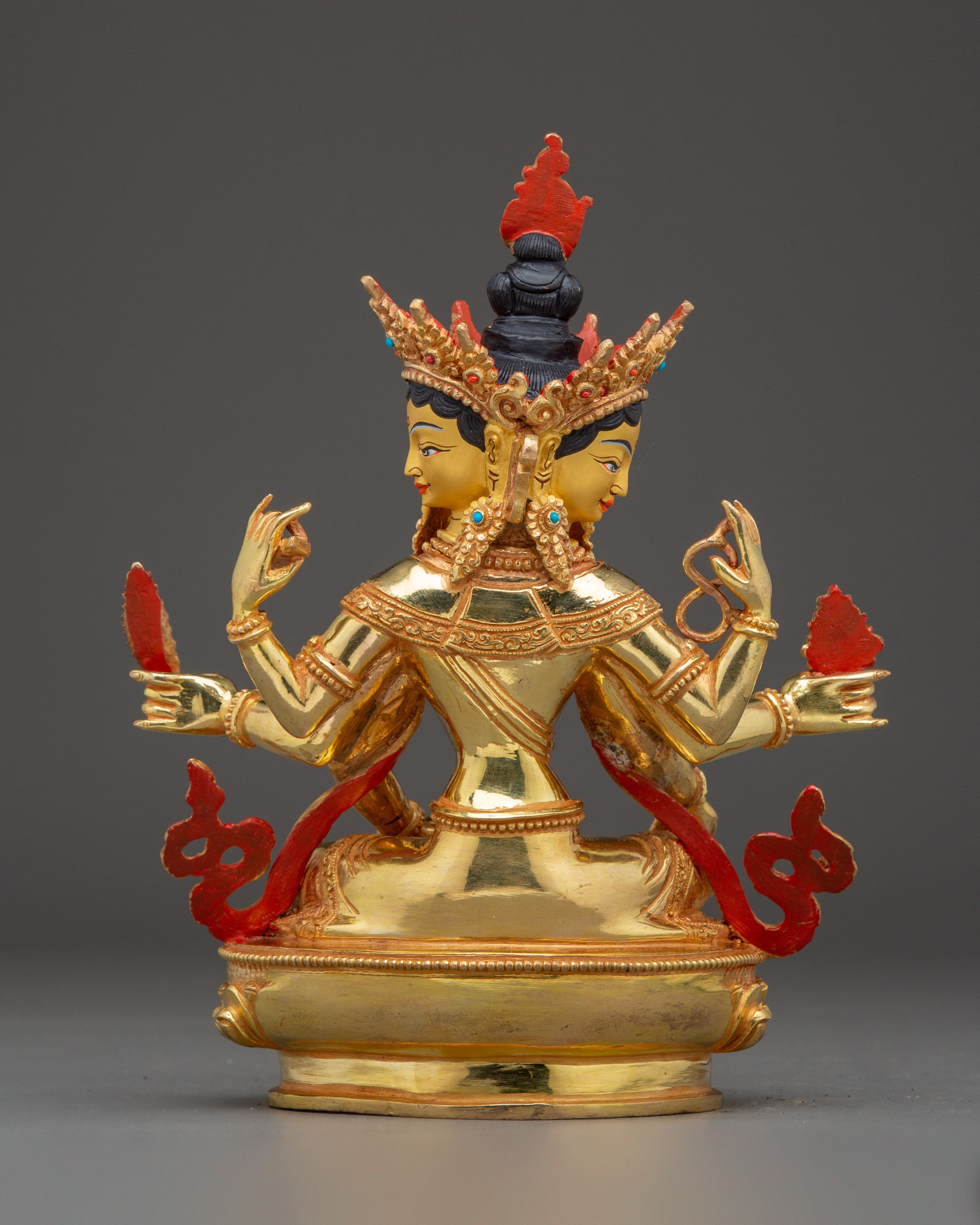 Gold-Gilded Vasudhara Statue with Gemstones | Buddhist Wealth Deity Statue for Spiritual Decor