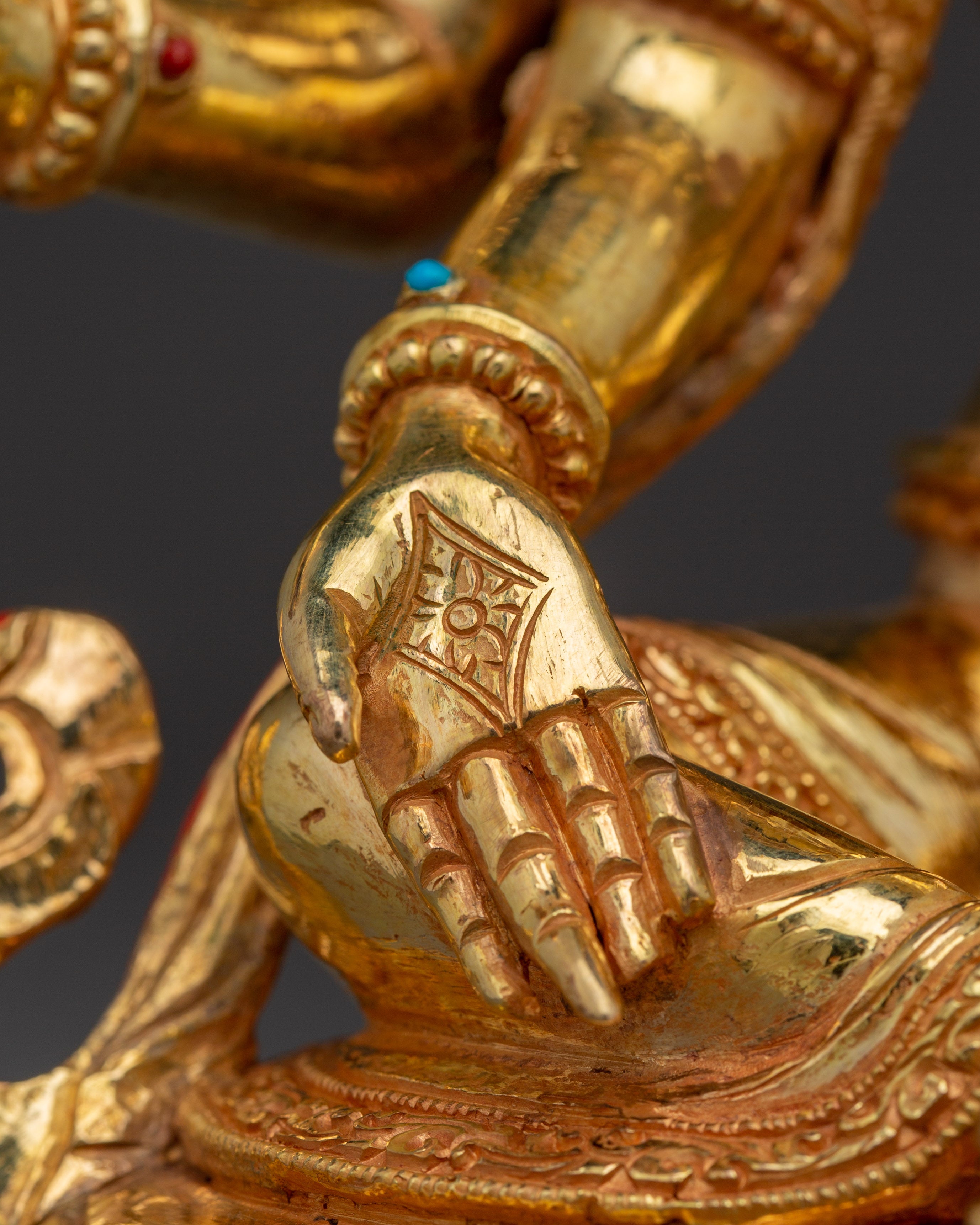 Gold-Gilded Vasudhara Statue with Gemstones | Buddhist Wealth Deity Statue for Spiritual Decor