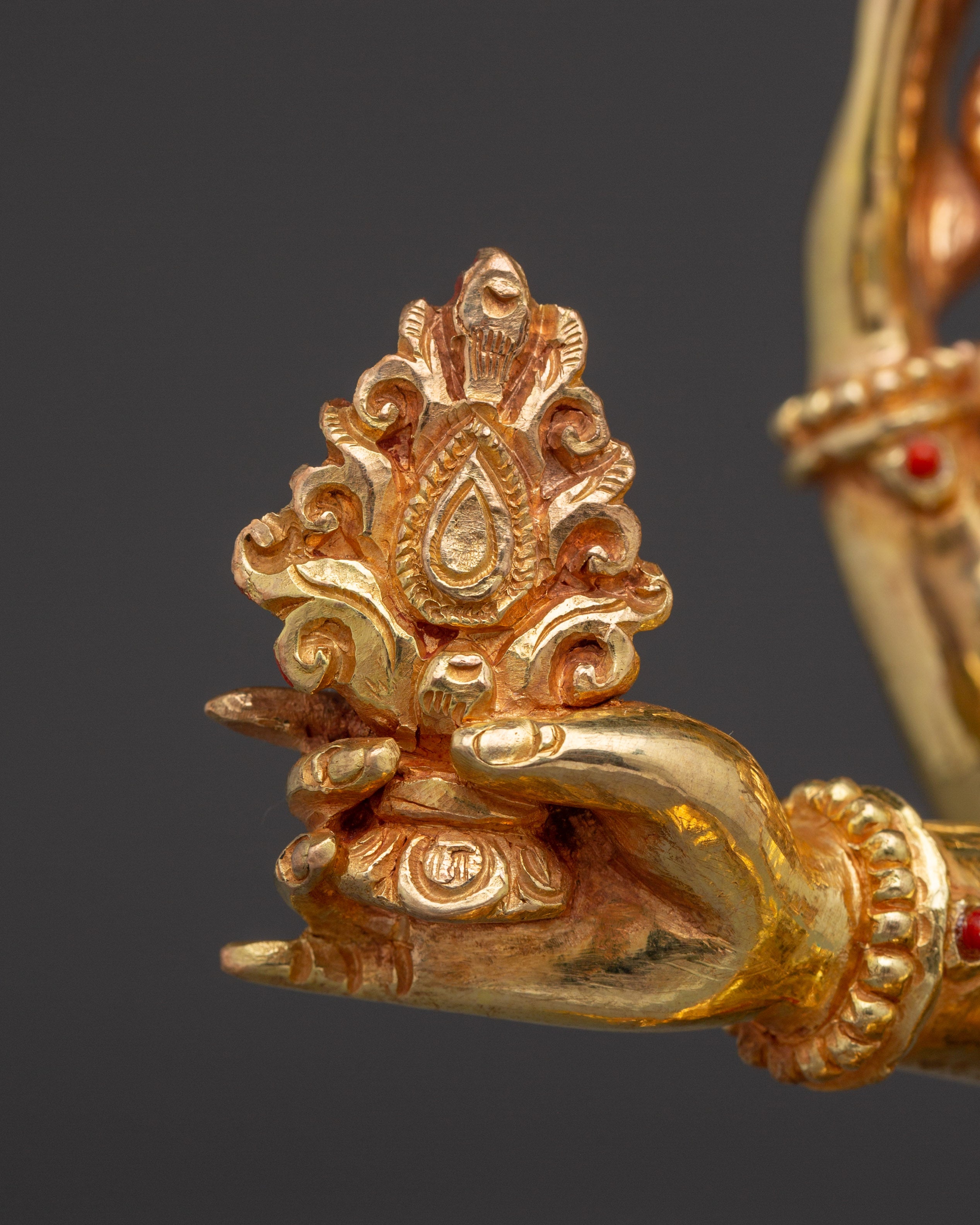 Gold-Gilded Vasudhara Statue with Gemstones | Buddhist Wealth Deity Statue for Spiritual Decor