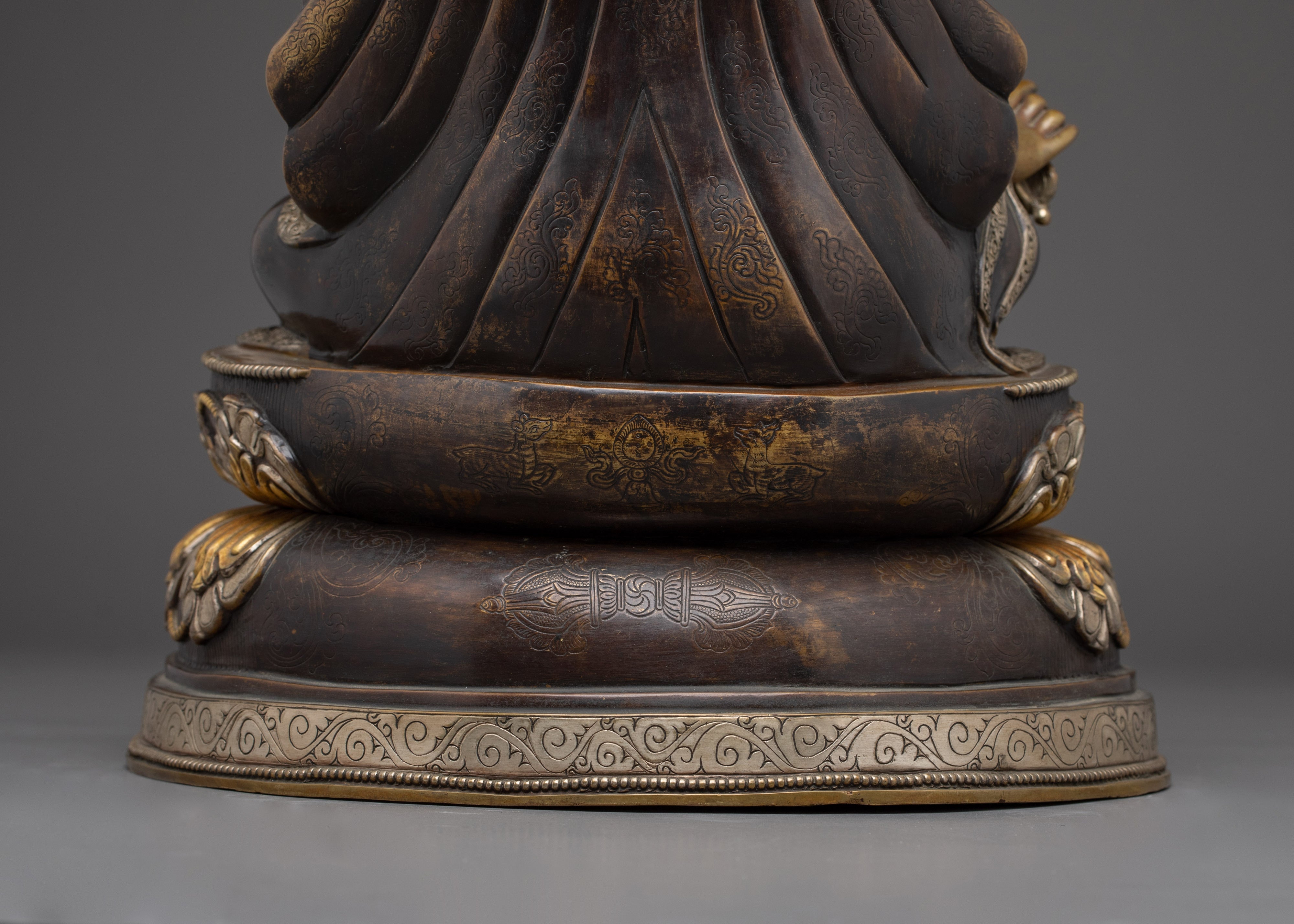 Guru Rinpoche Statue in Oxidized Copper | Silver-Plated Padmasambhava Deity