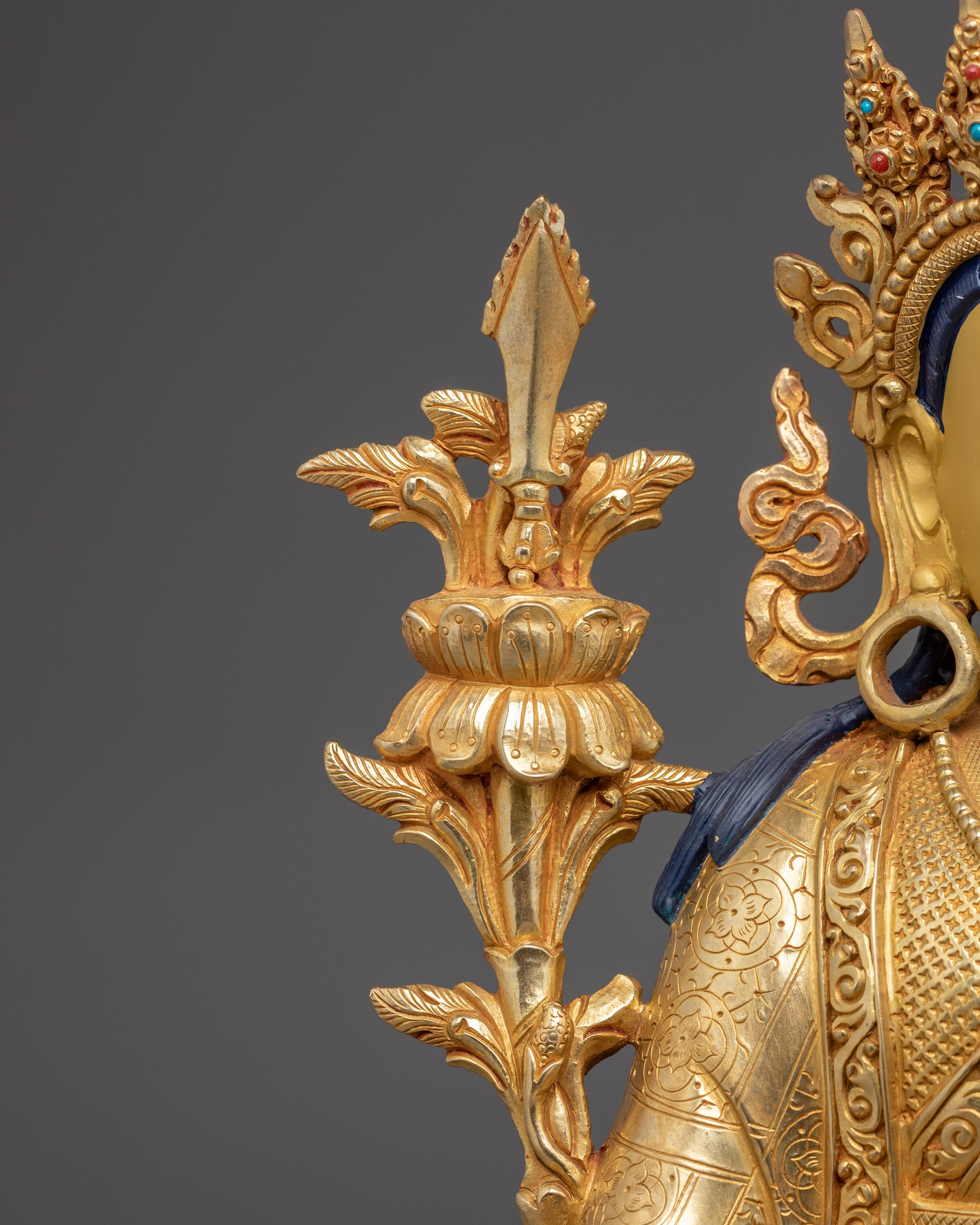 Trisong Detsen Statue in Gold-Gilded Copper | Handcrafted Buddhist Altar Decor