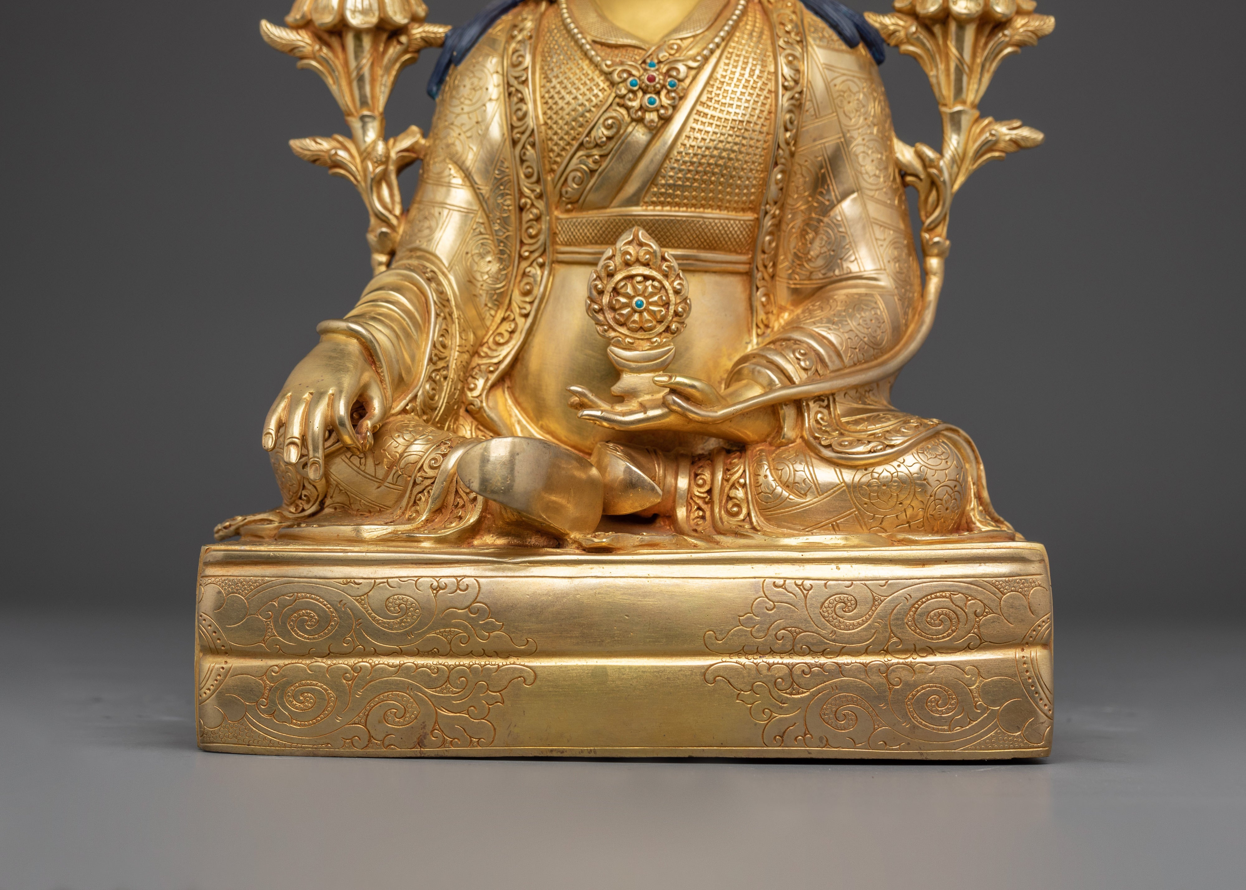 Trisong Detsen Statue in Gold-Gilded Copper | Handcrafted Buddhist Altar Decor