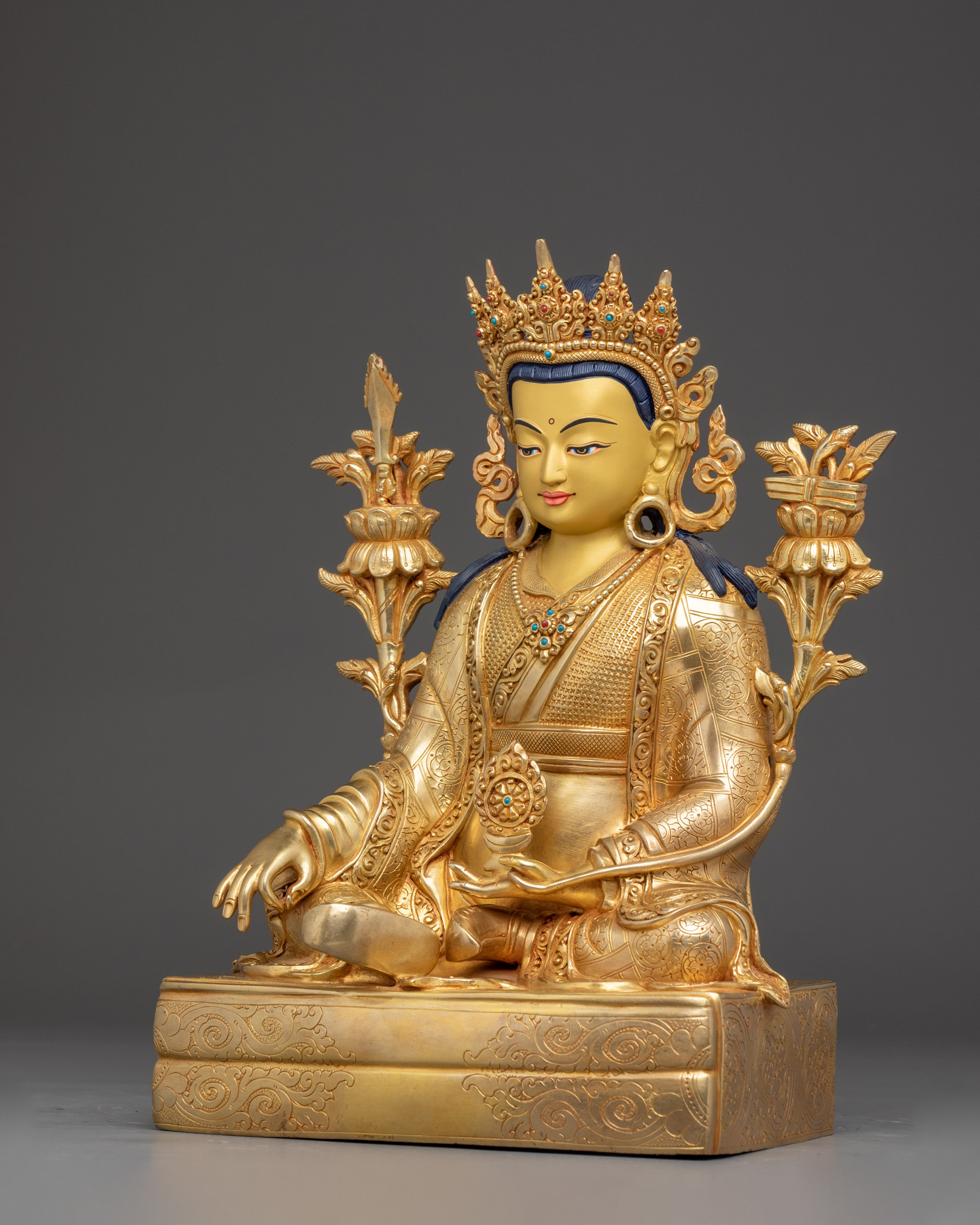 Trisong Detsen Statue in Gold-Gilded Copper | Handcrafted Buddhist Altar Decor