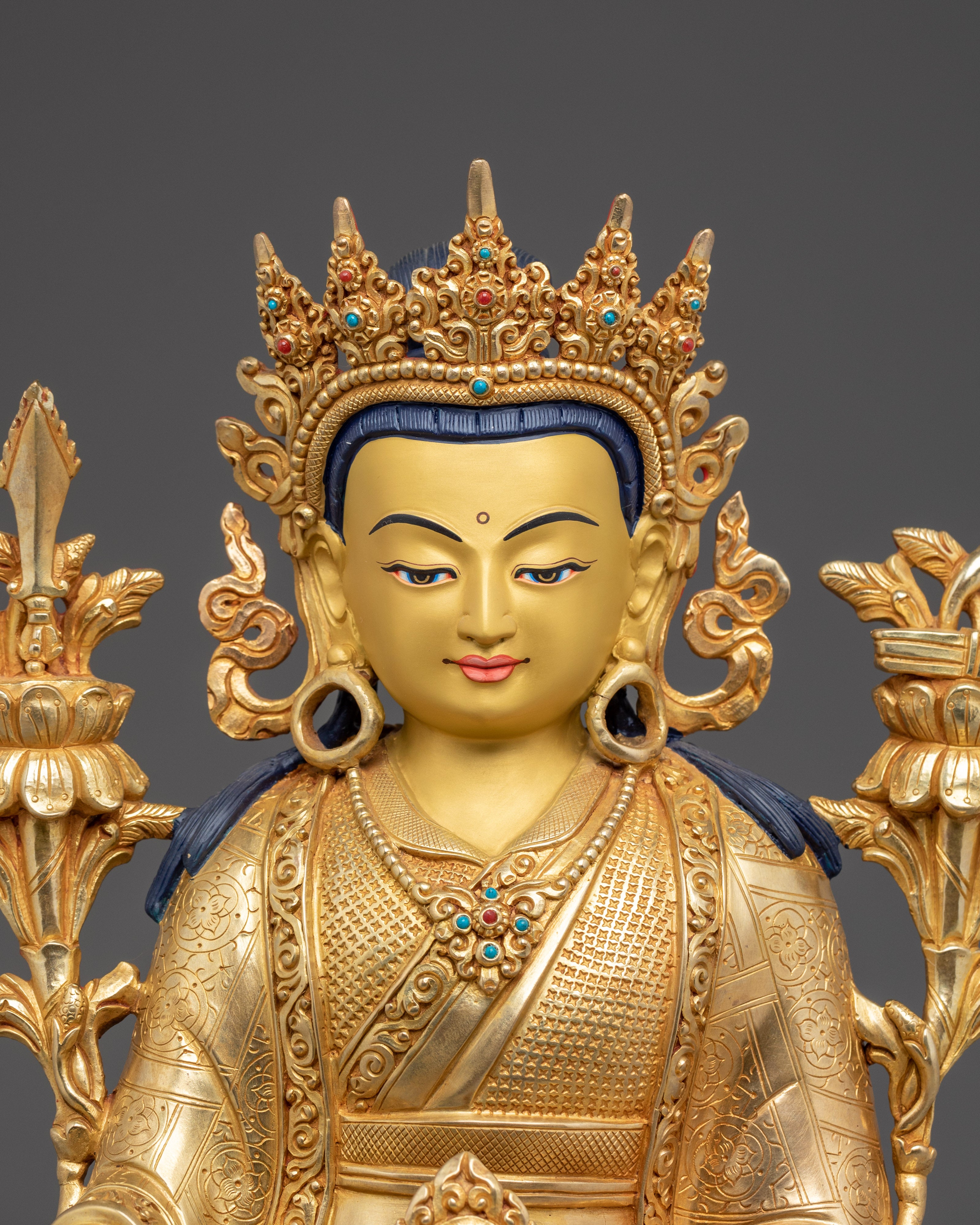 Trisong Detsen Statue in Gold-Gilded Copper | Handcrafted Buddhist Altar Decor