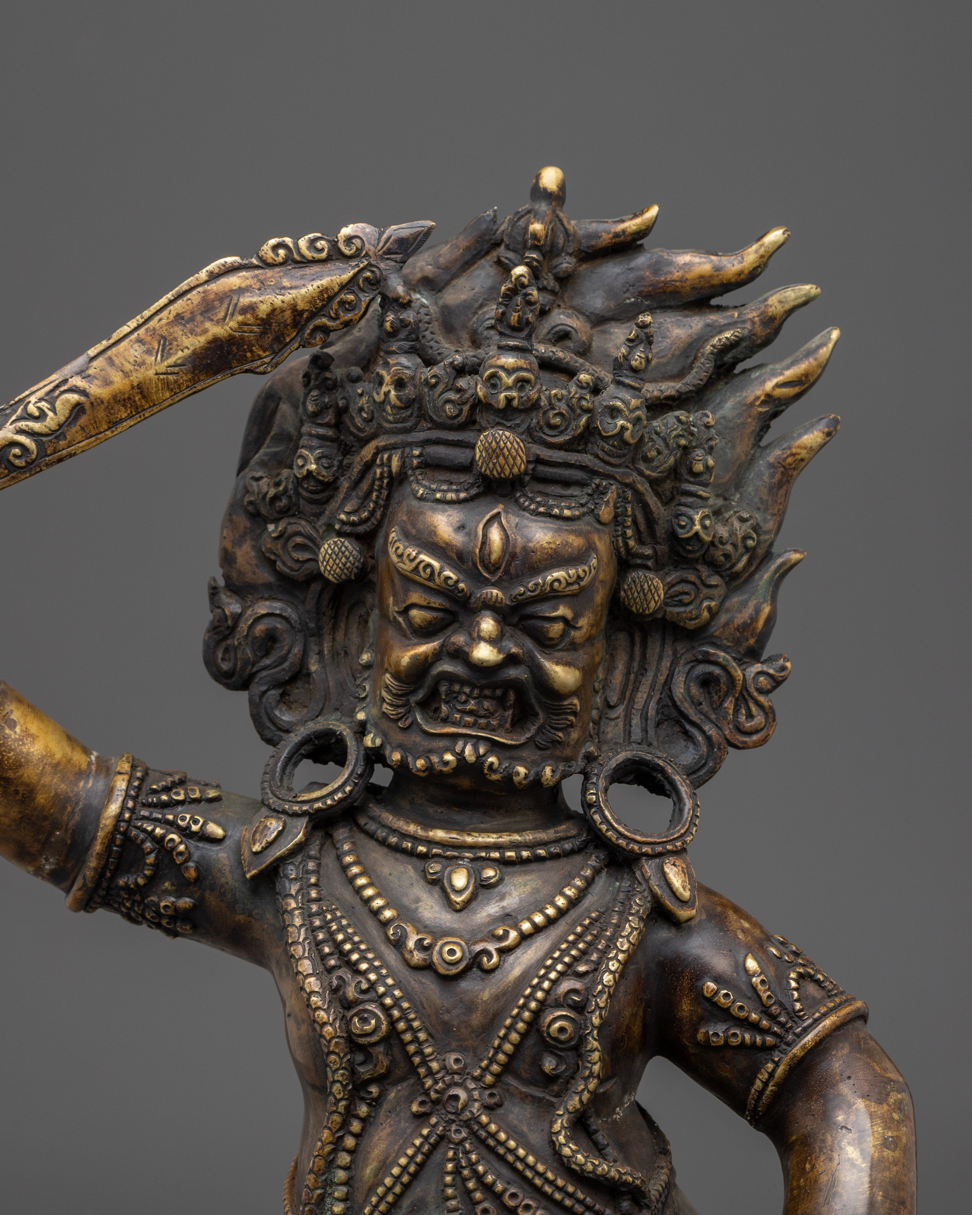 Black Manjushri Statue in Oxidized Copper | Tibetan Protector Statue for Wisdom