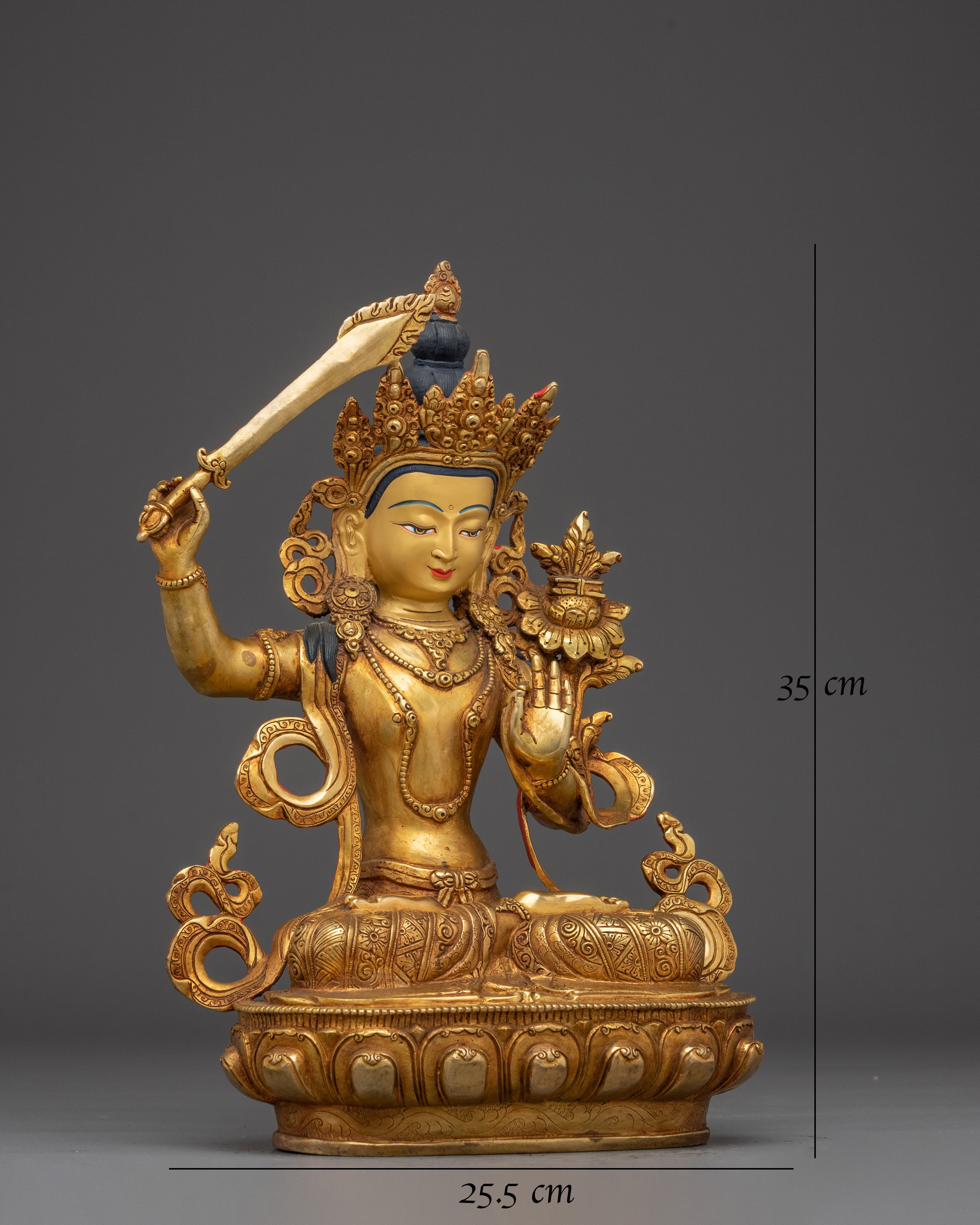Manjushri Statue in 24K Gold Gilding