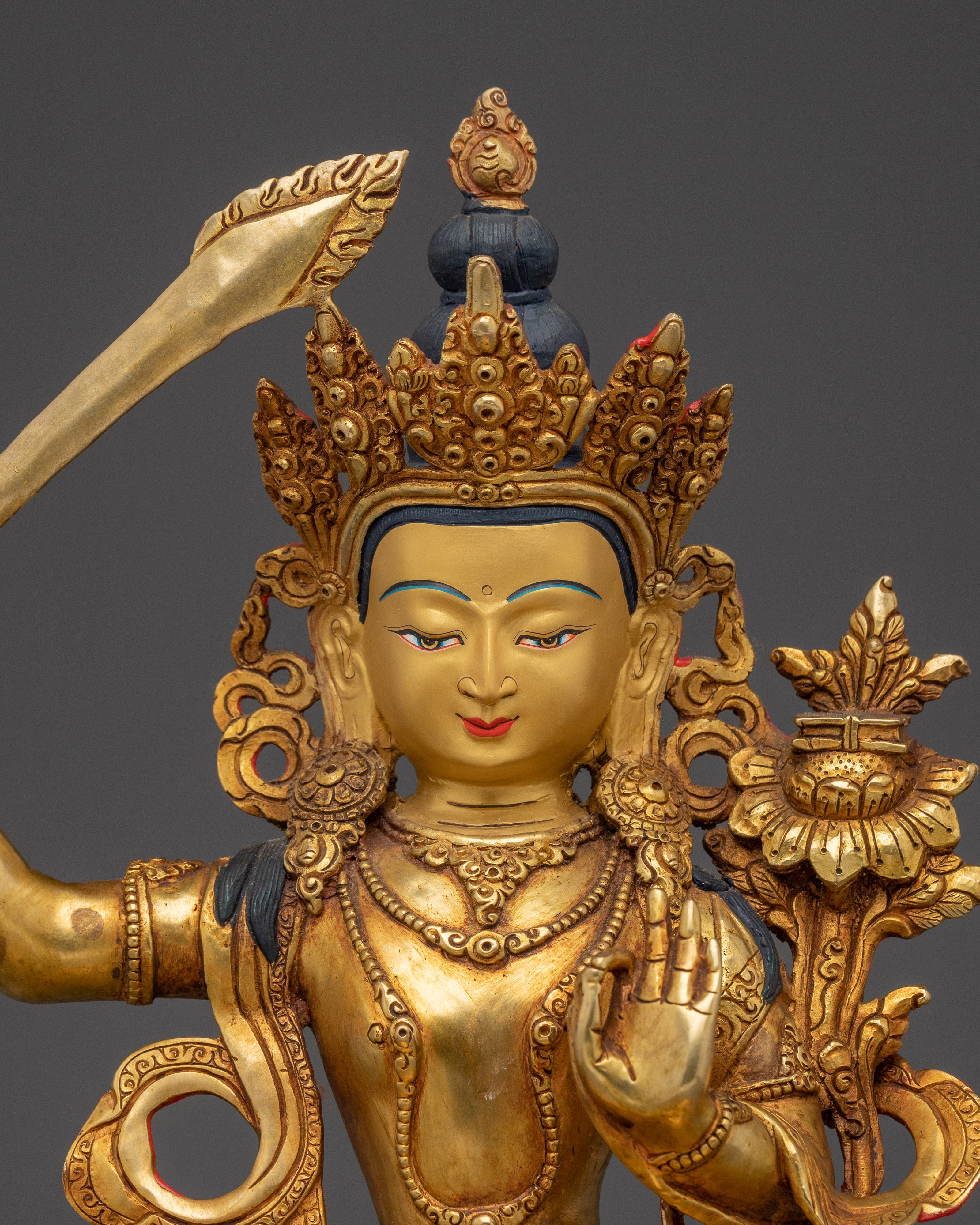 Manjushri Statue in 24K Gold Gilding | Wisdom and Spiritual Decor