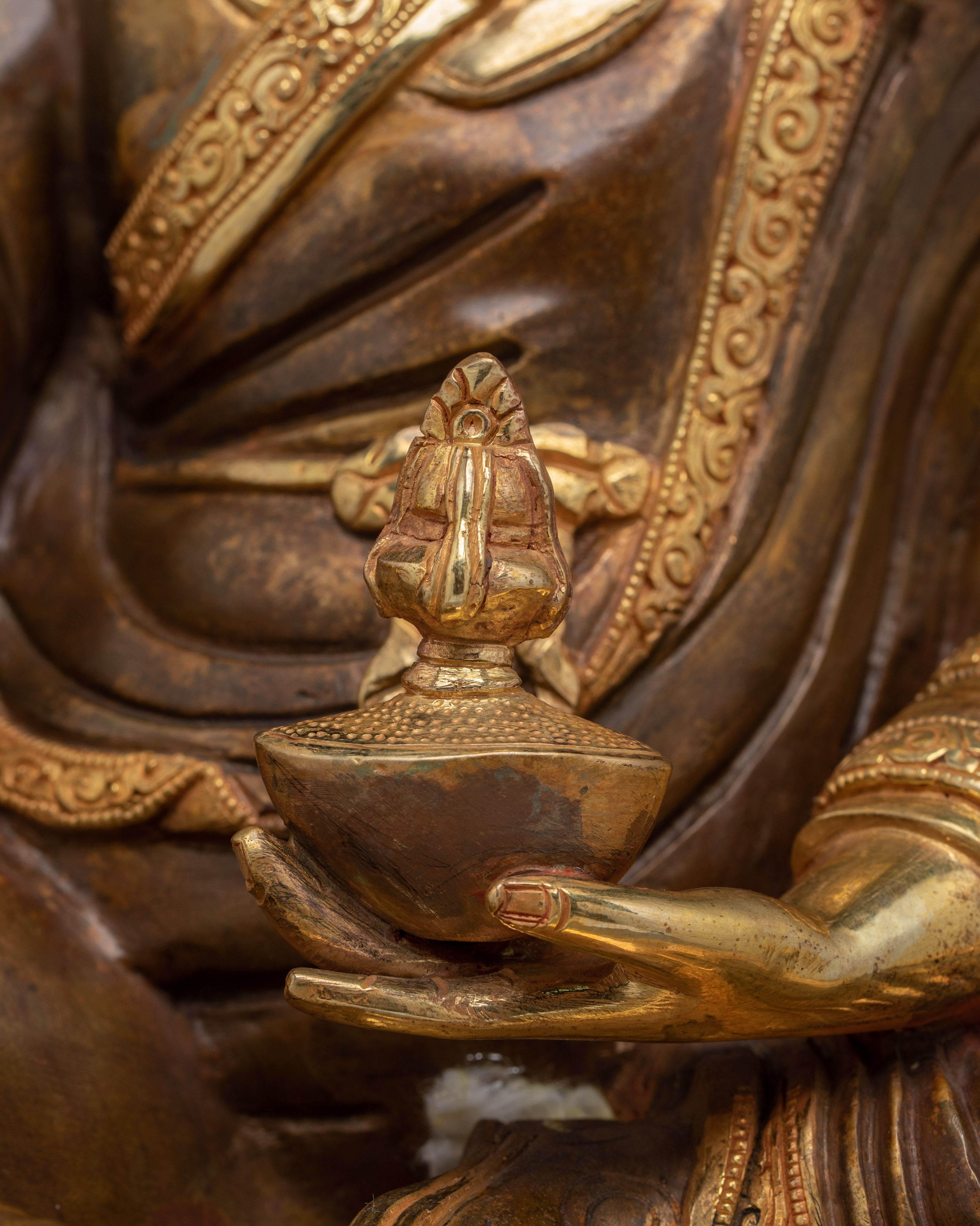 Guru Rinpoche (Padmasambhava) Copper Sculpture | Tibetan Buddhist Art With Gemstones