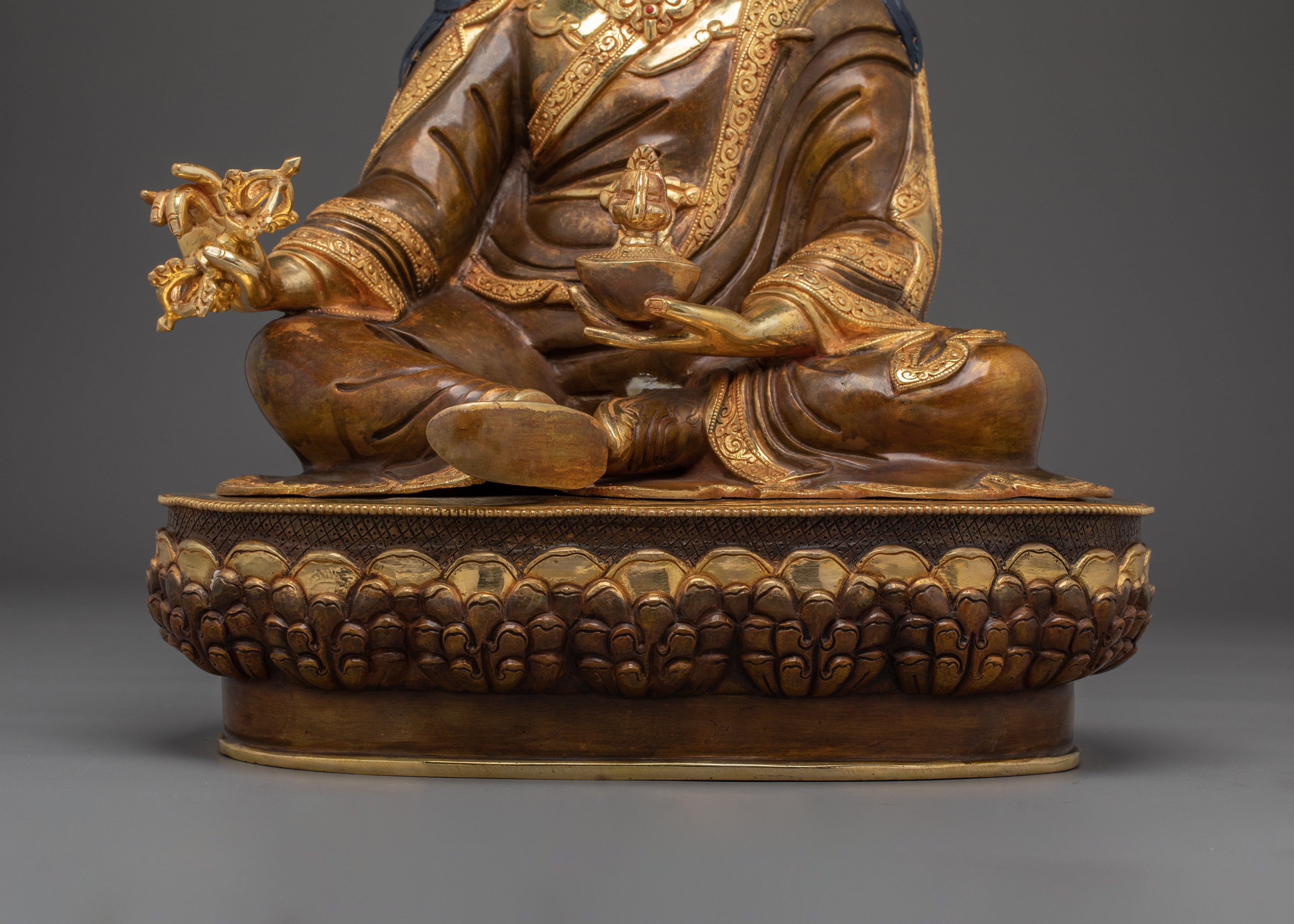 Guru Rinpoche (Padmasambhava) Copper Sculpture | Tibetan Buddhist Art With Gemstones