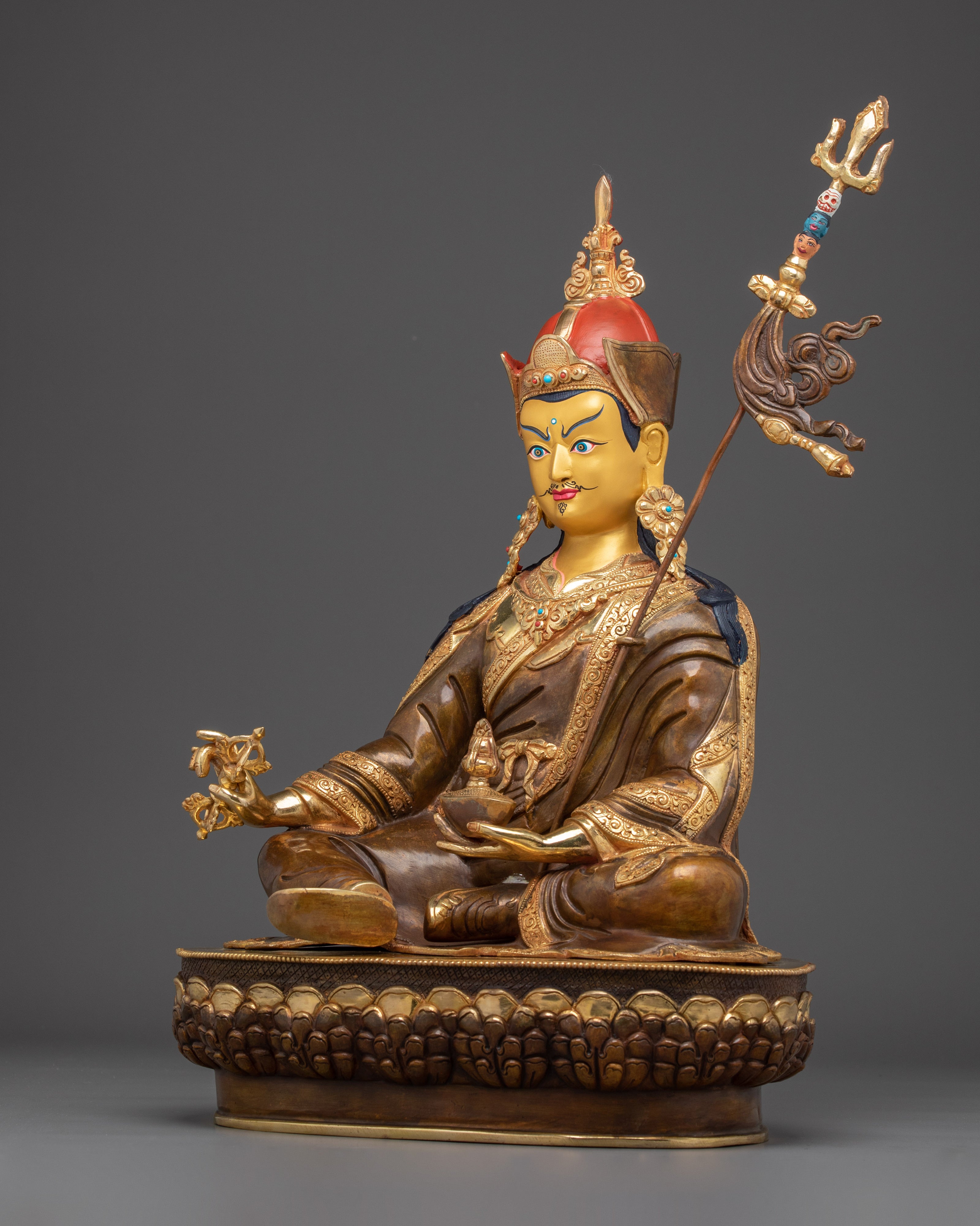 Guru Rinpoche (Padmasambhava) Copper Sculpture | Tibetan Buddhist Art With Gemstones