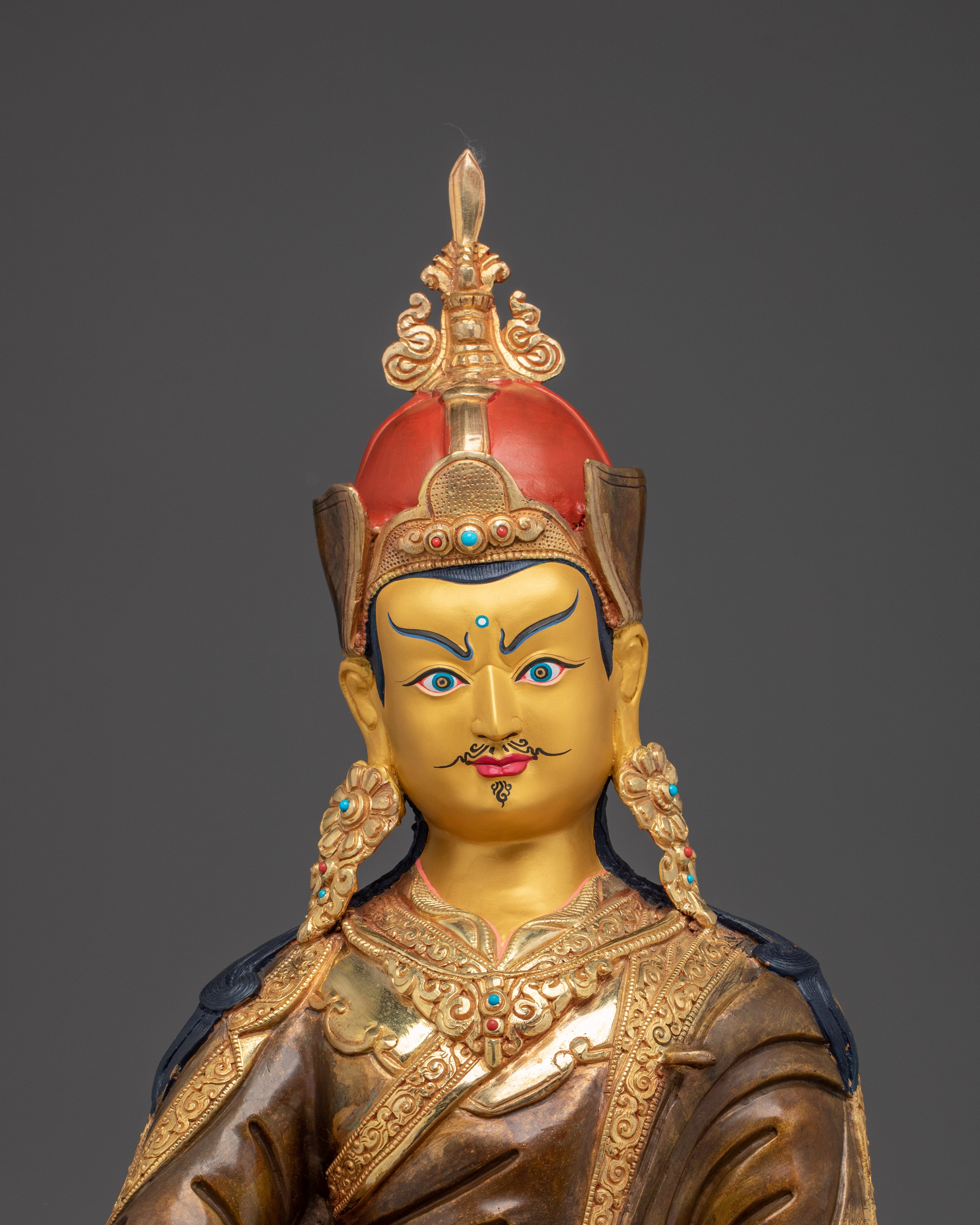 Guru Rinpoche (Padmasambhava) Copper Sculpture | Tibetan Buddhist Art With Gemstones