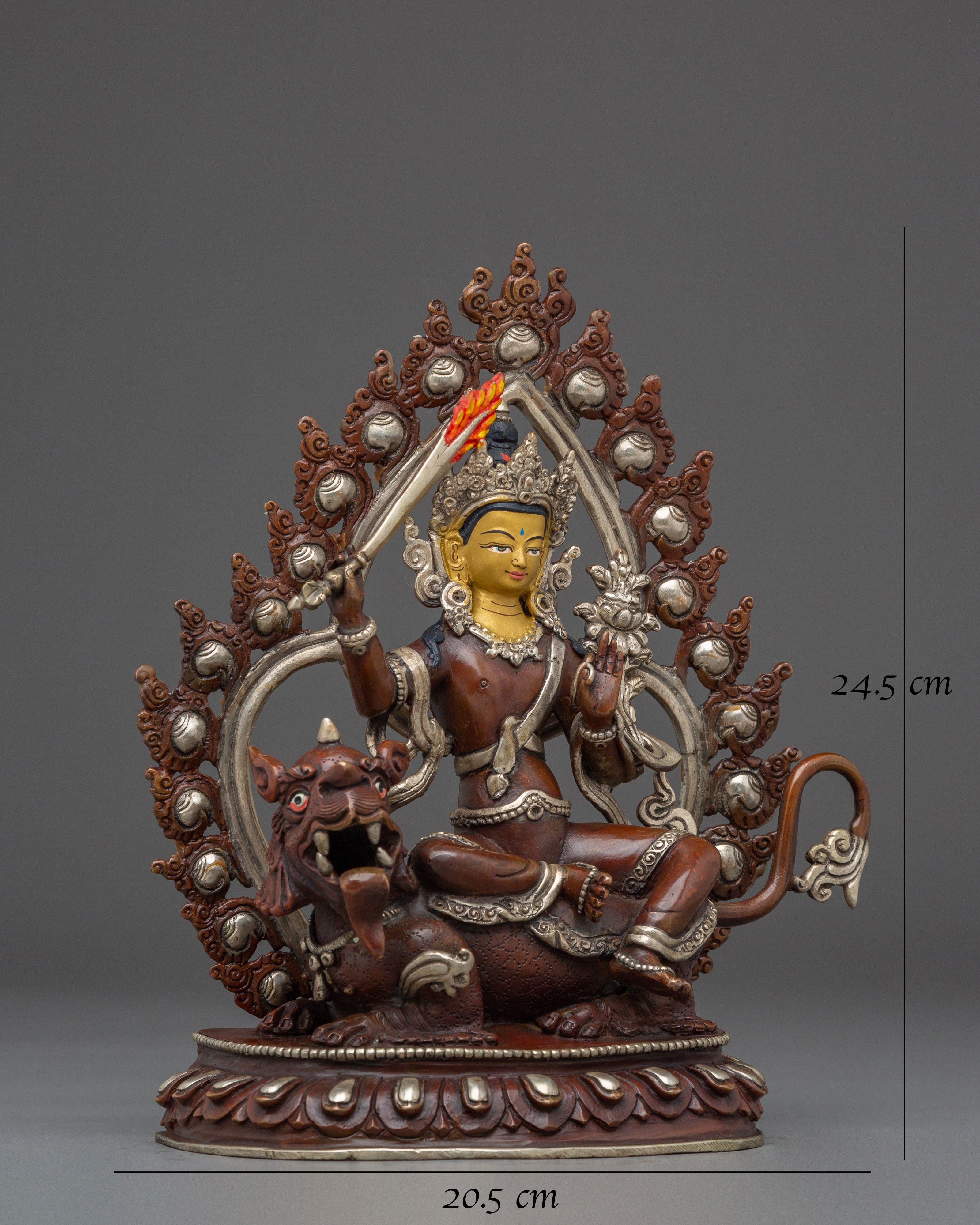 Simhanada Manjushri Buddha Copper Sculpture