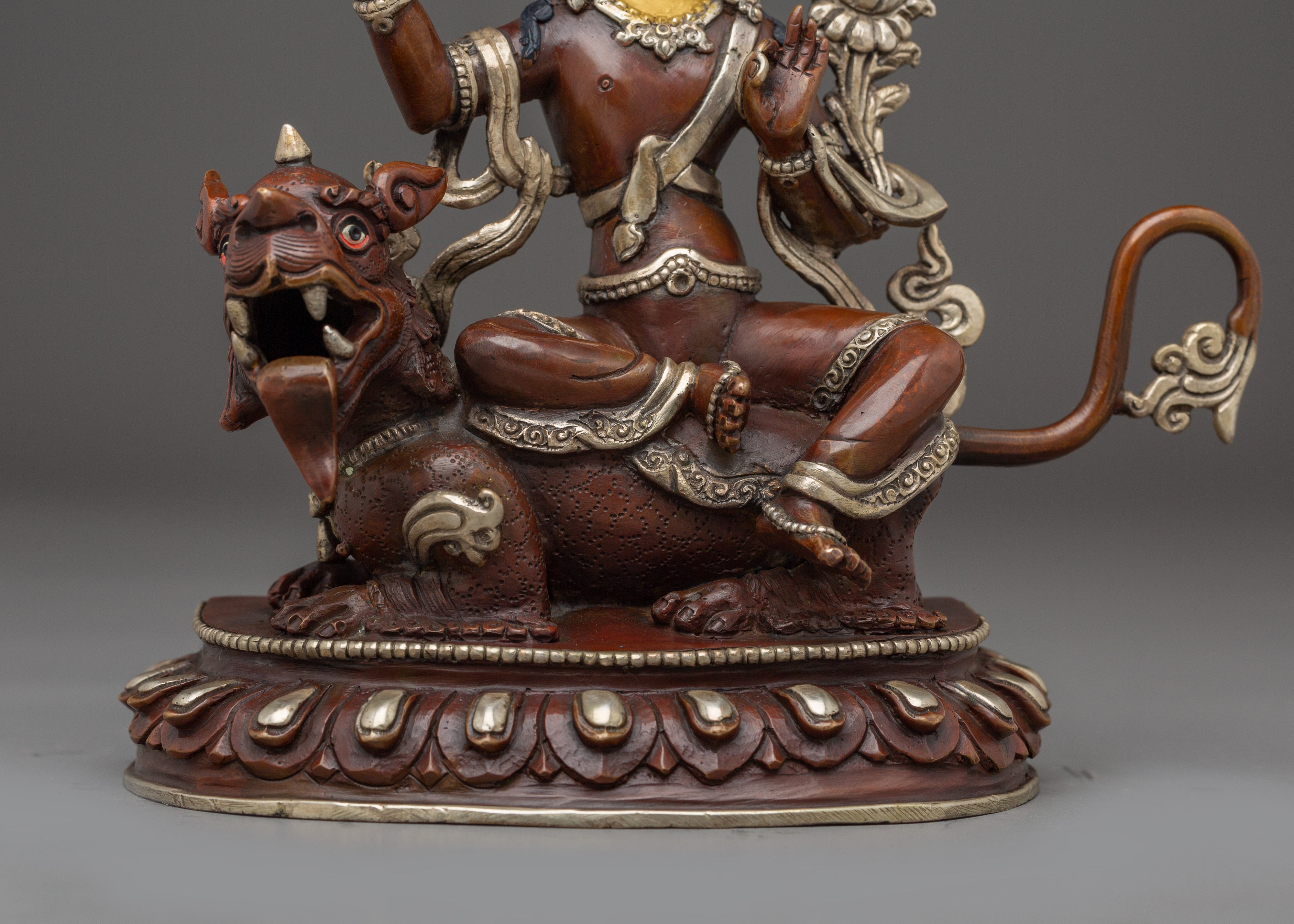 Simhanada Manjushri Copper Sculpture | Sculpture of the Bodhisattva of Wisdom