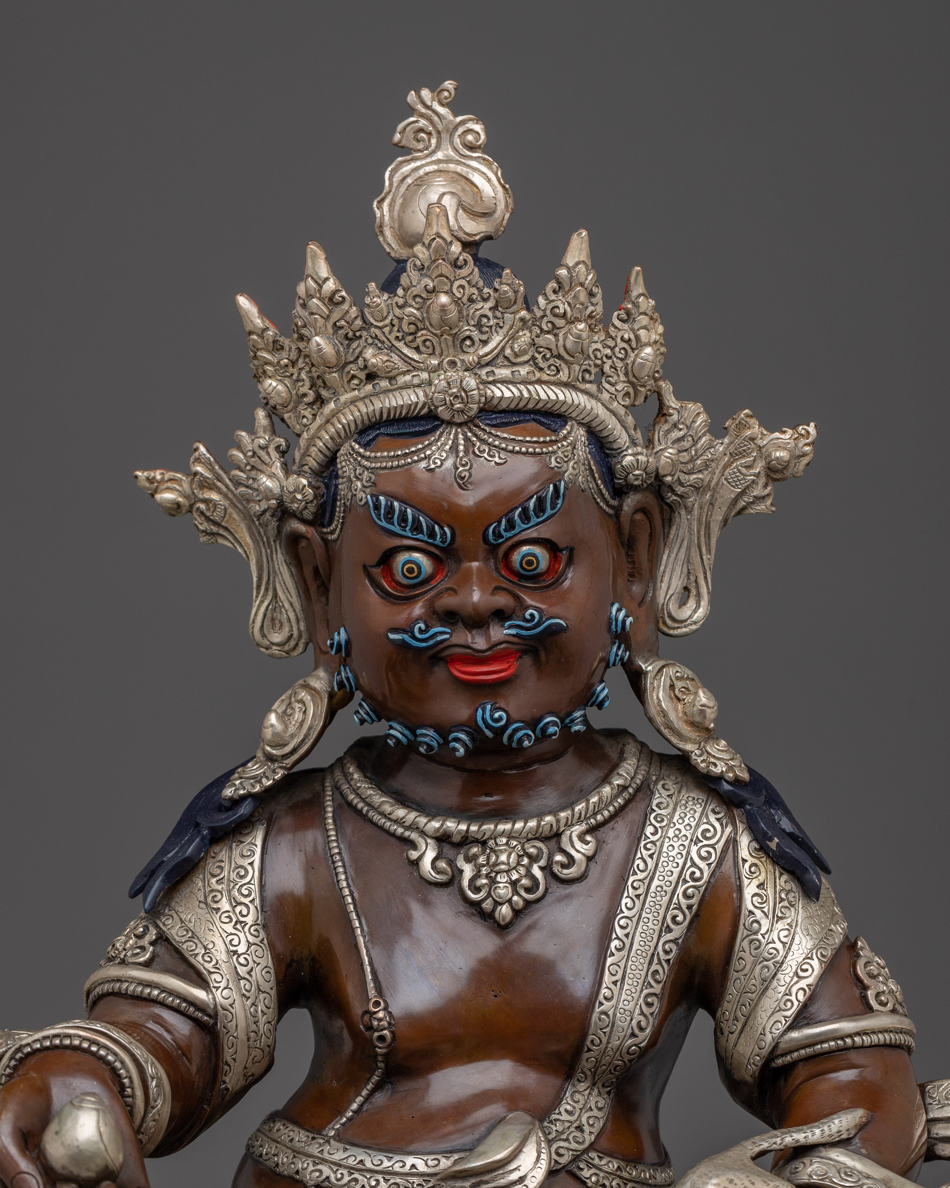 Dzambhala Statue with Silver-Plated | Protection Sculpture for Wealth and Prosperity