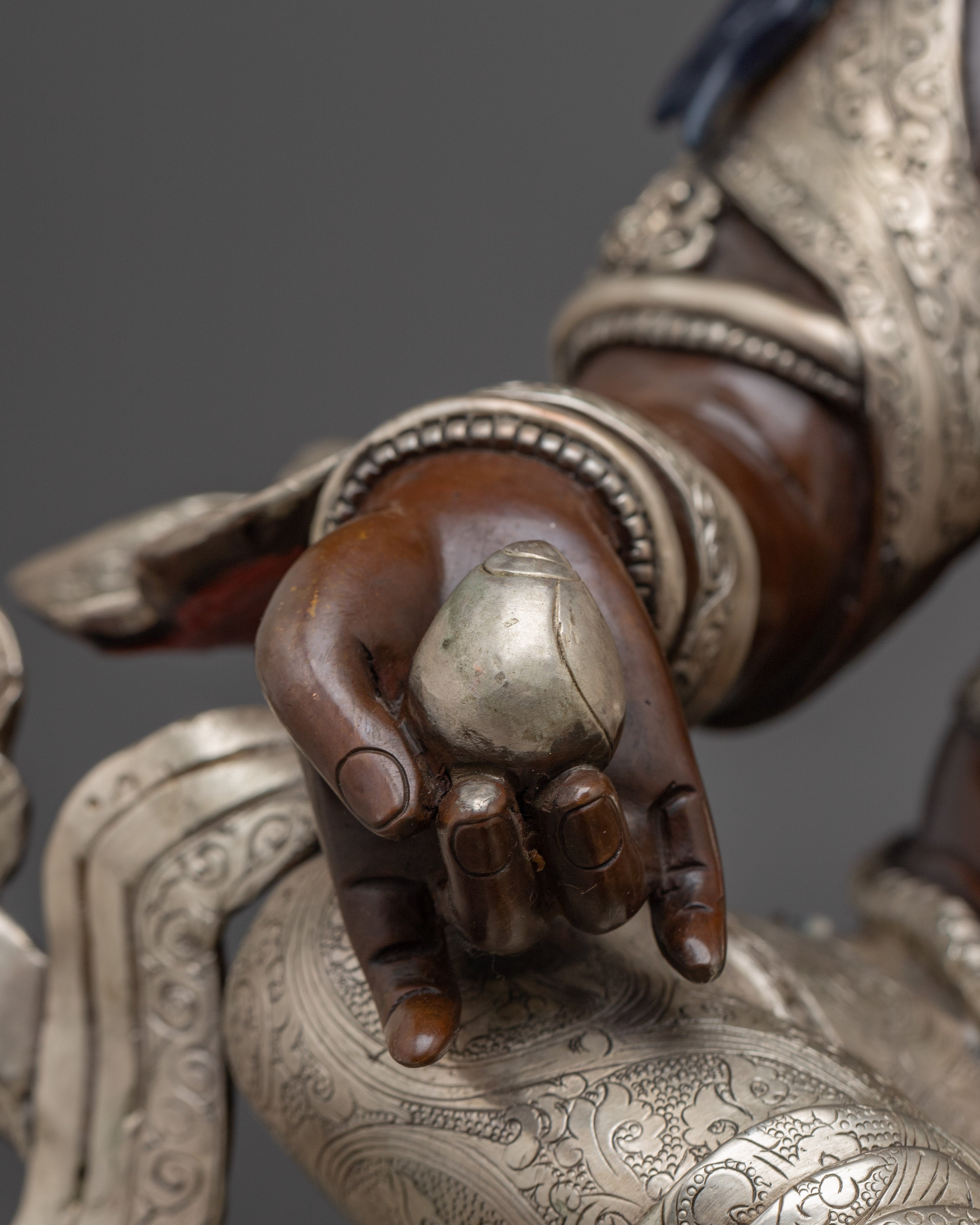 Dzambhala Statue with Silver-Plated | Protection Sculpture for Wealth and Prosperity