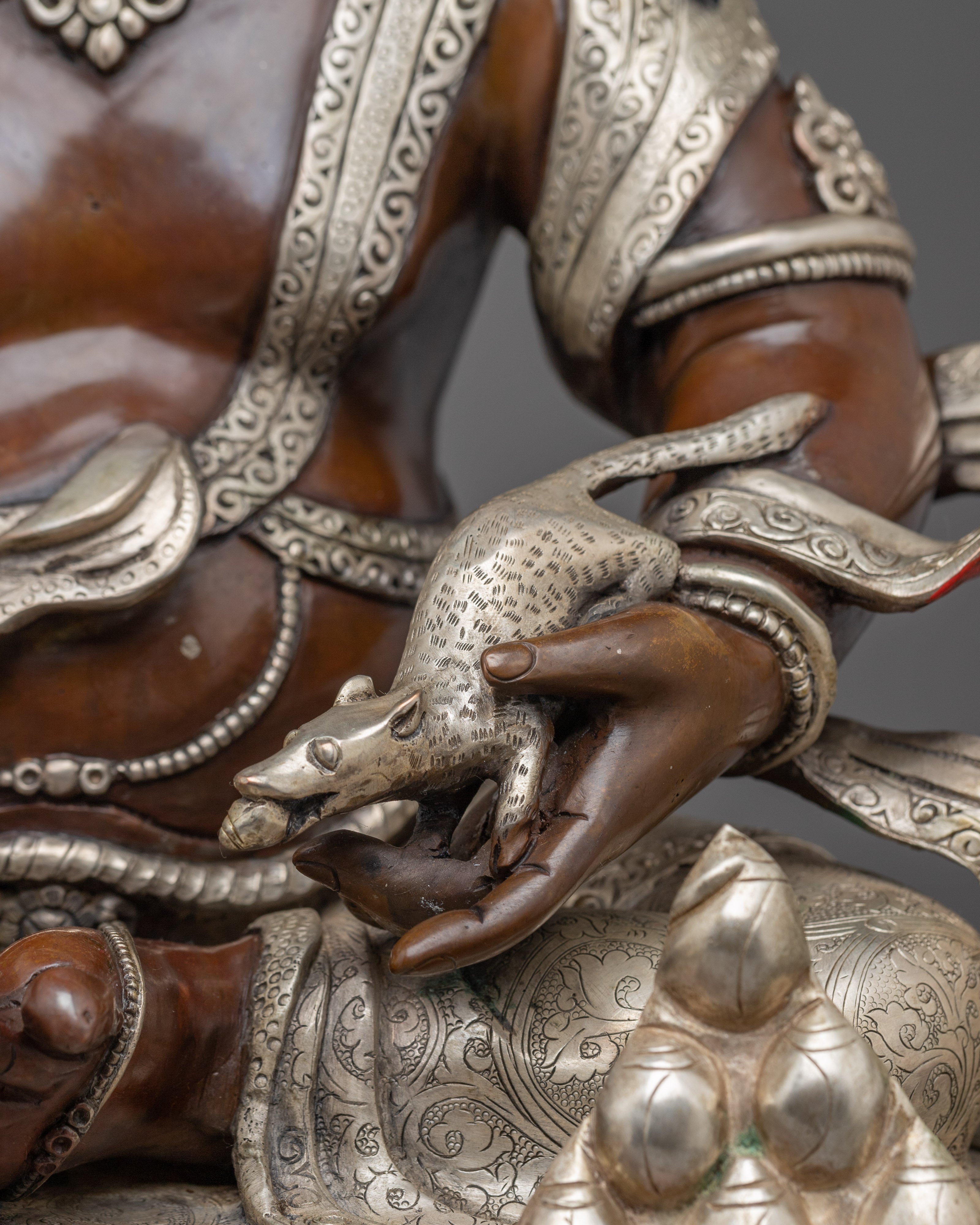 Dzambhala Statue with Silver-Plated | Protection Sculpture for Wealth and Prosperity