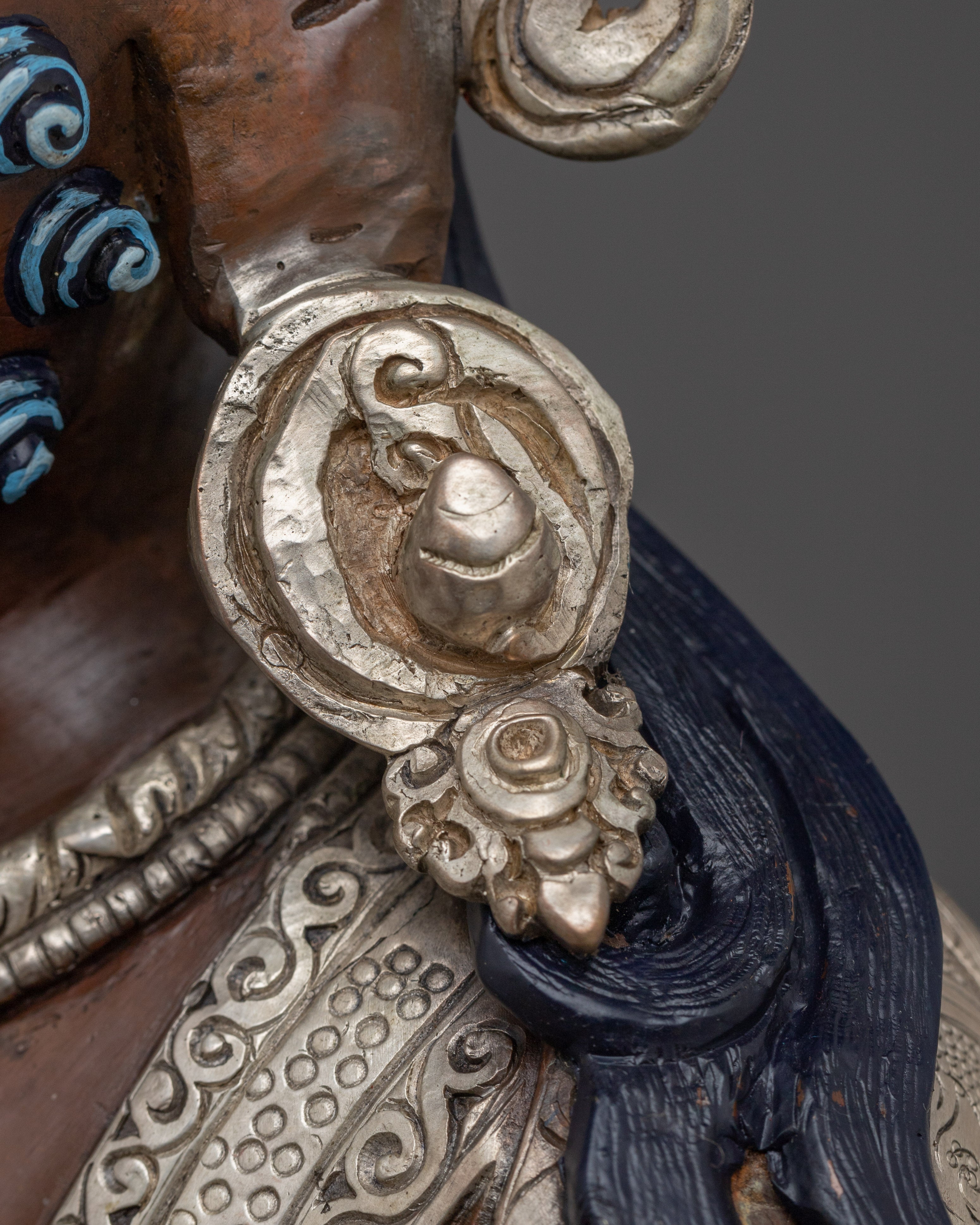 Dzambhala Statue with Silver-Plated | Protection Sculpture for Wealth and Prosperity
