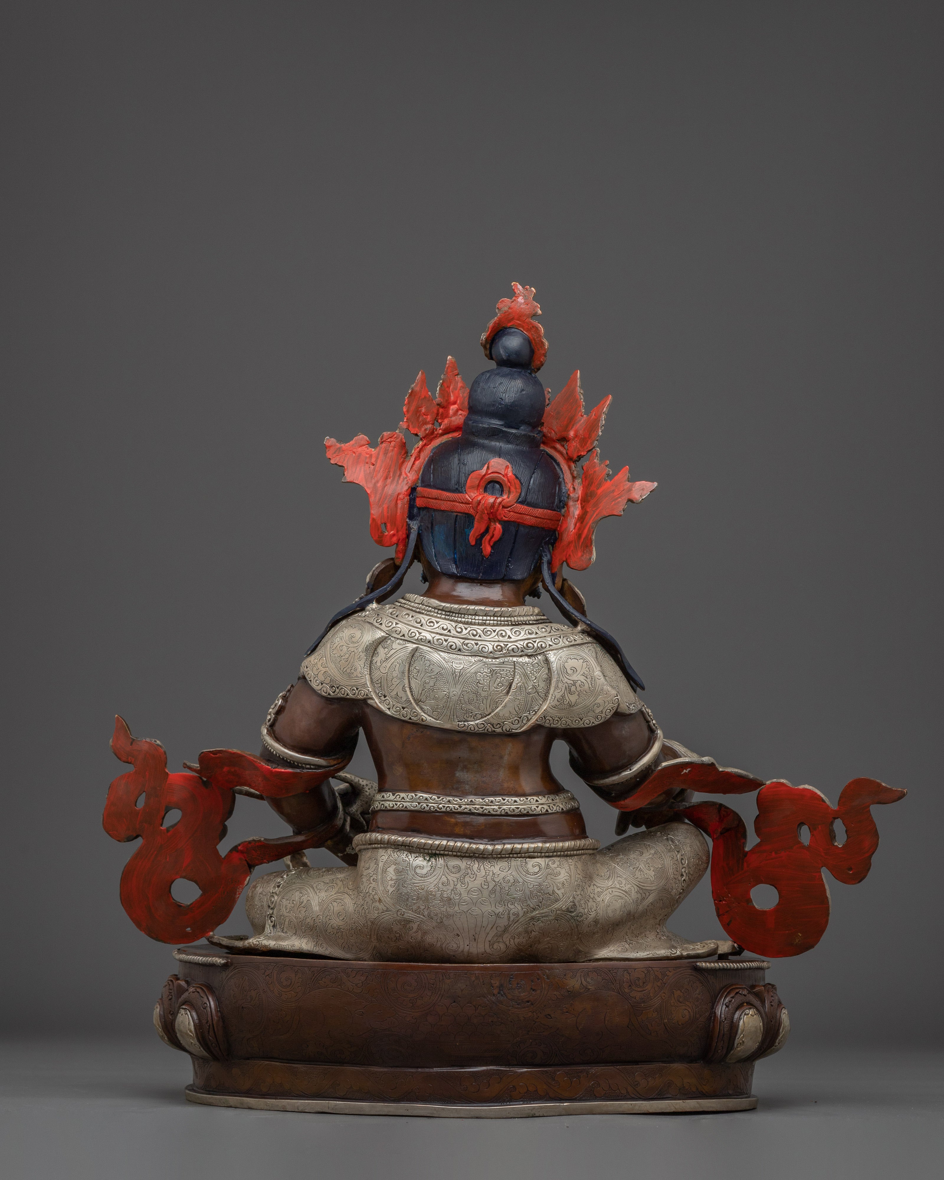 Dzambhala Statue with Silver-Plated | Protection Sculpture for Wealth and Prosperity