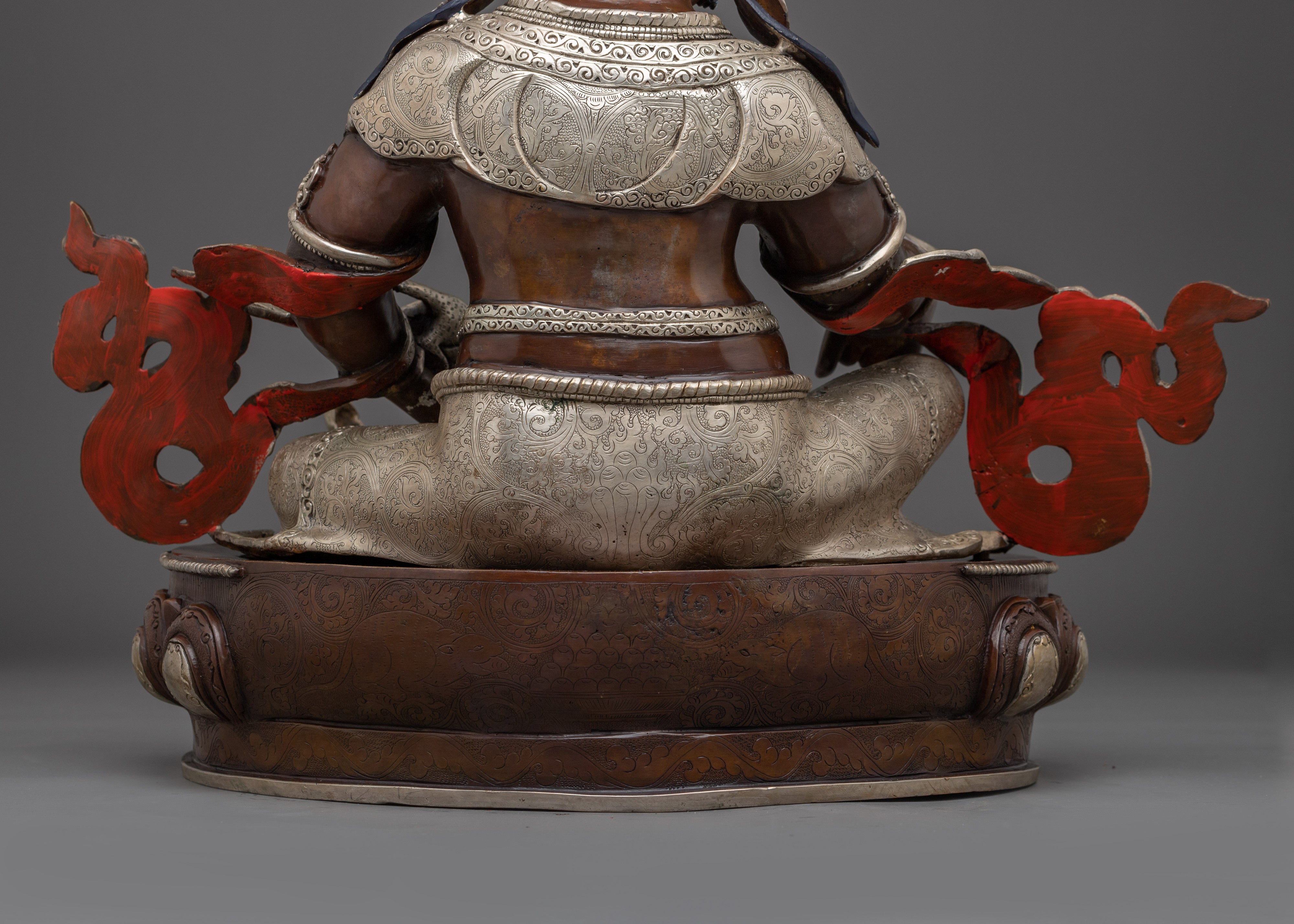 Dzambhala Statue with Silver-Plated | Protection Sculpture for Wealth and Prosperity