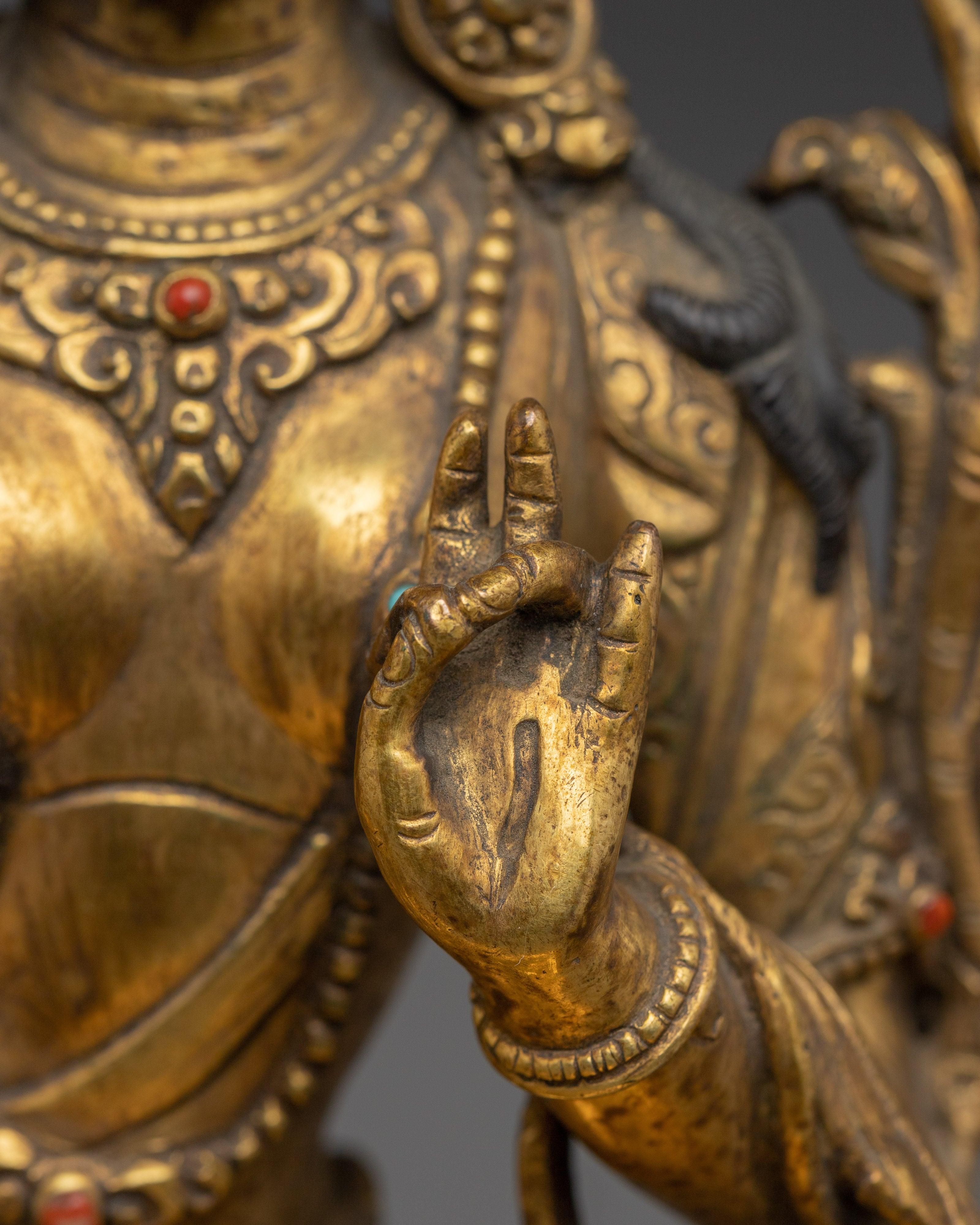 Peaceful Golden White Tara Statue in Copper | Symbol of Compassion and Longevity