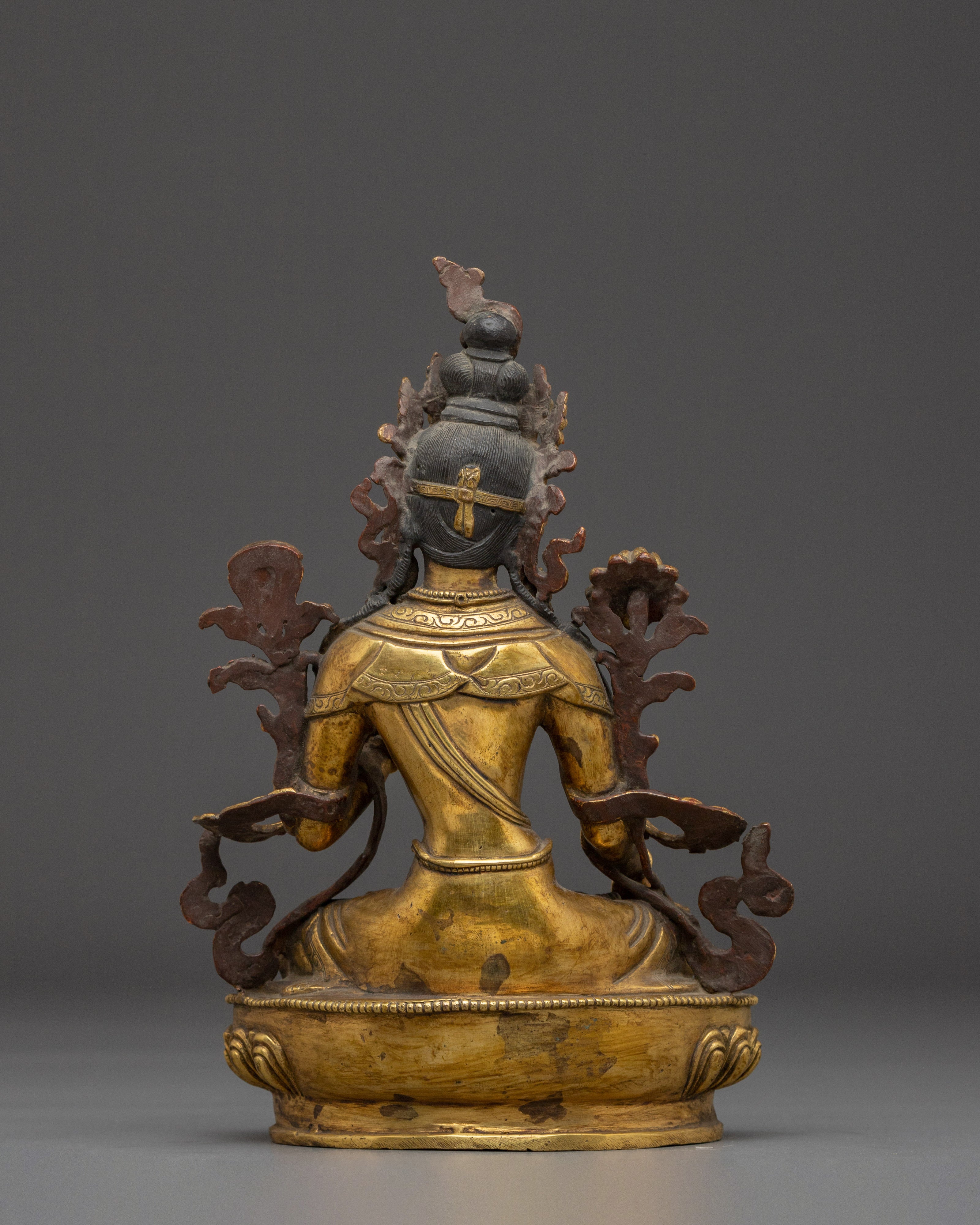 Peaceful Golden White Tara Statue in Copper | Symbol of Compassion and Longevity