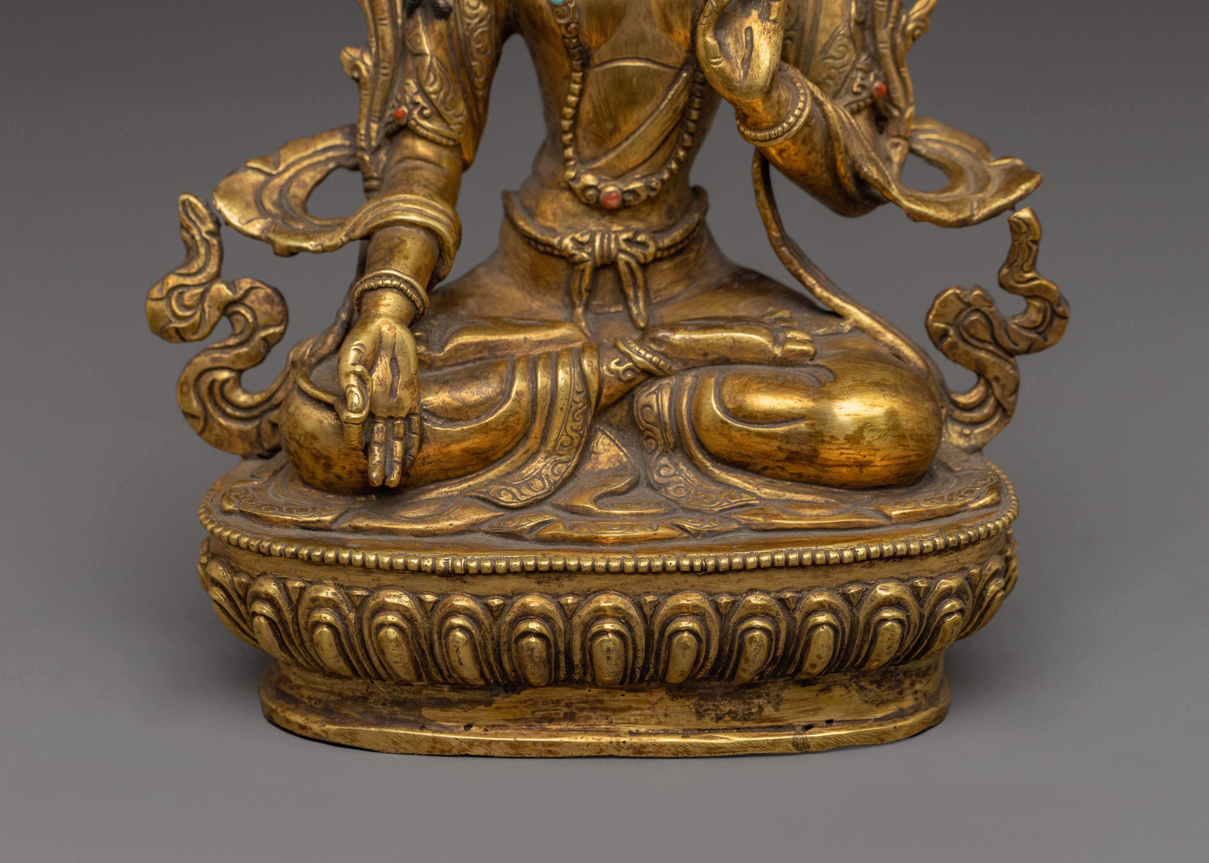 Peaceful Golden White Tara Statue in Copper | Symbol of Compassion and Longevity