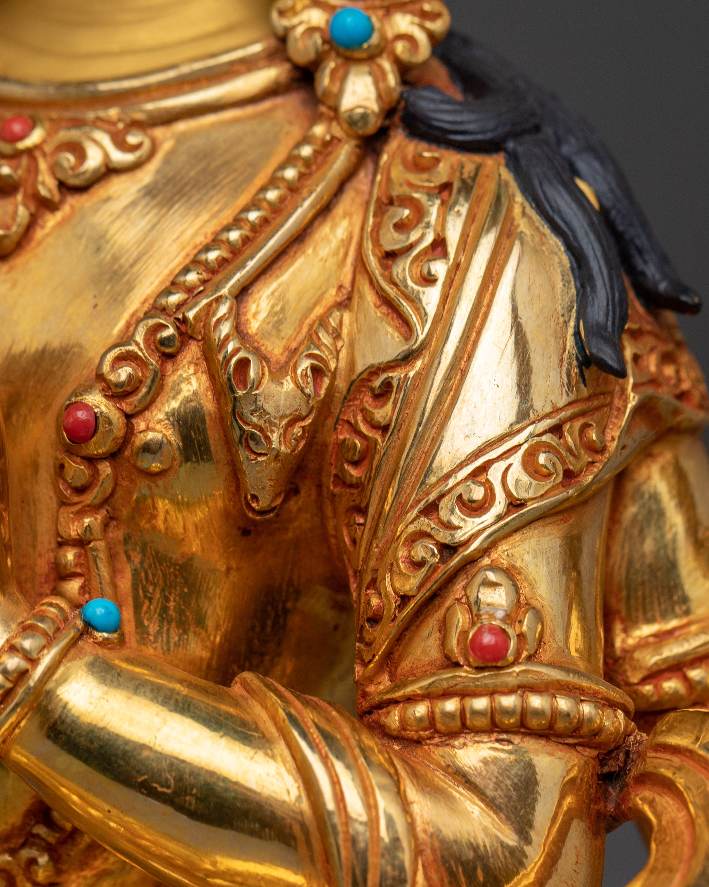 Tibetan Compassion Deity Chenrezig | Gold-Gilded Peaceful  Sculpture
