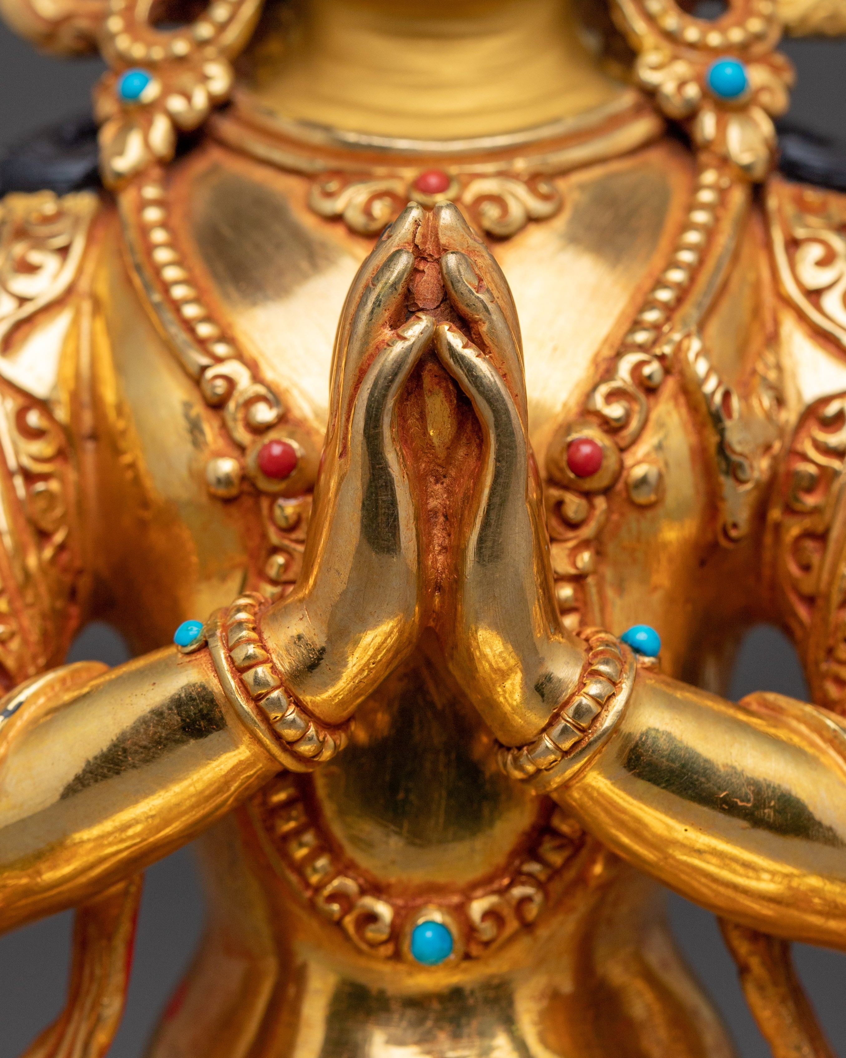 Tibetan Compassion Deity Chenrezig | Gold-Gilded Peaceful  Sculpture
