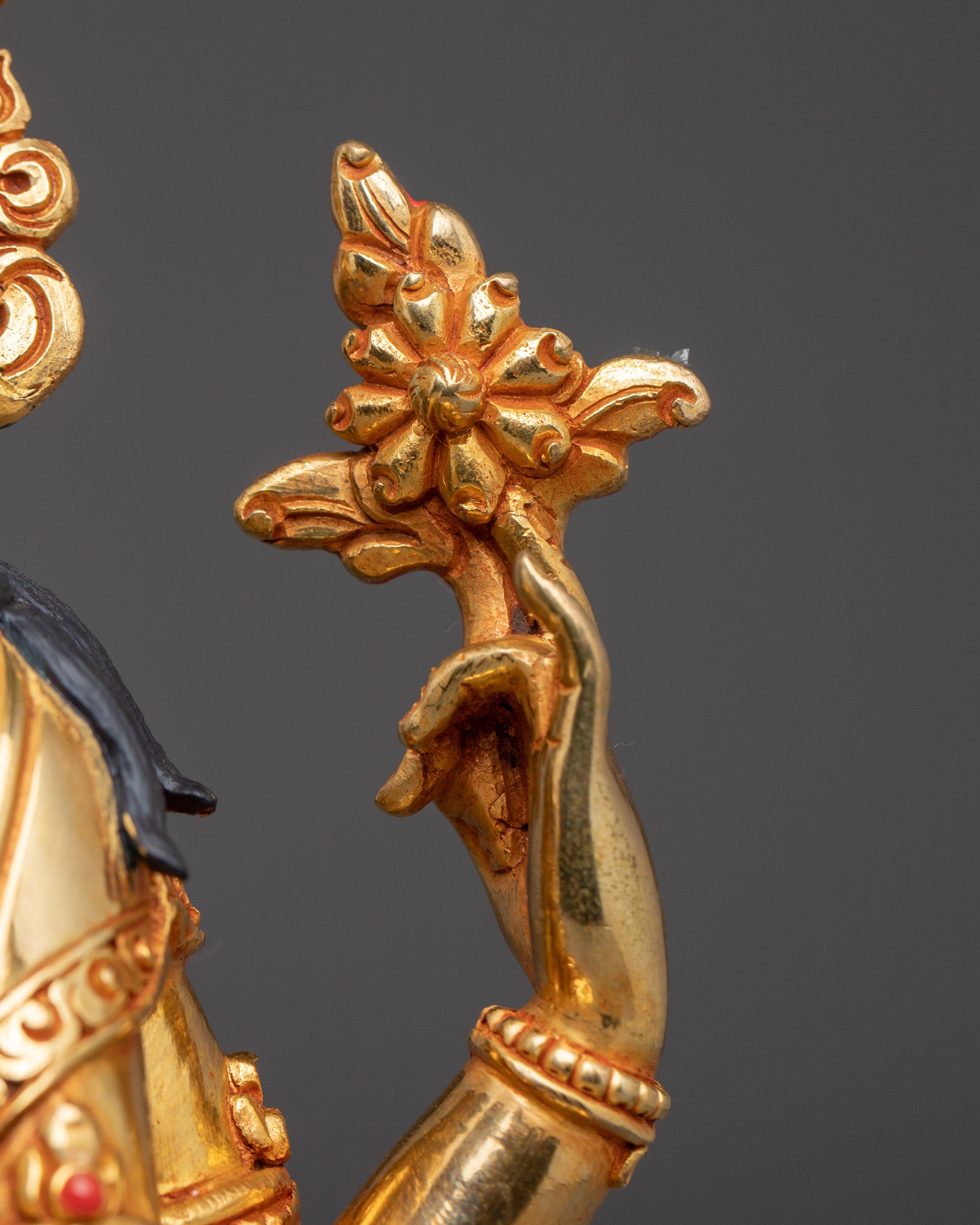 Tibetan Compassion Deity Chenrezig | Gold-Gilded Peaceful  Sculpture