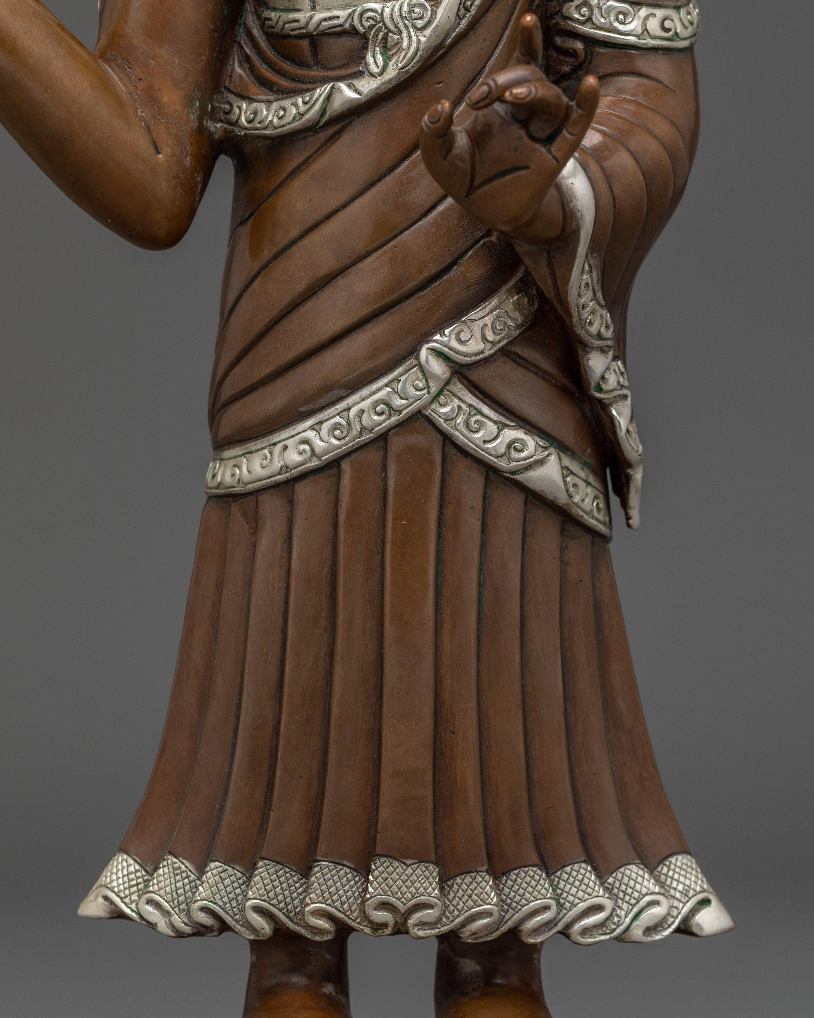 Disciples of Shakyamuni Buddha Copper Statue | Silver & Gold Finish