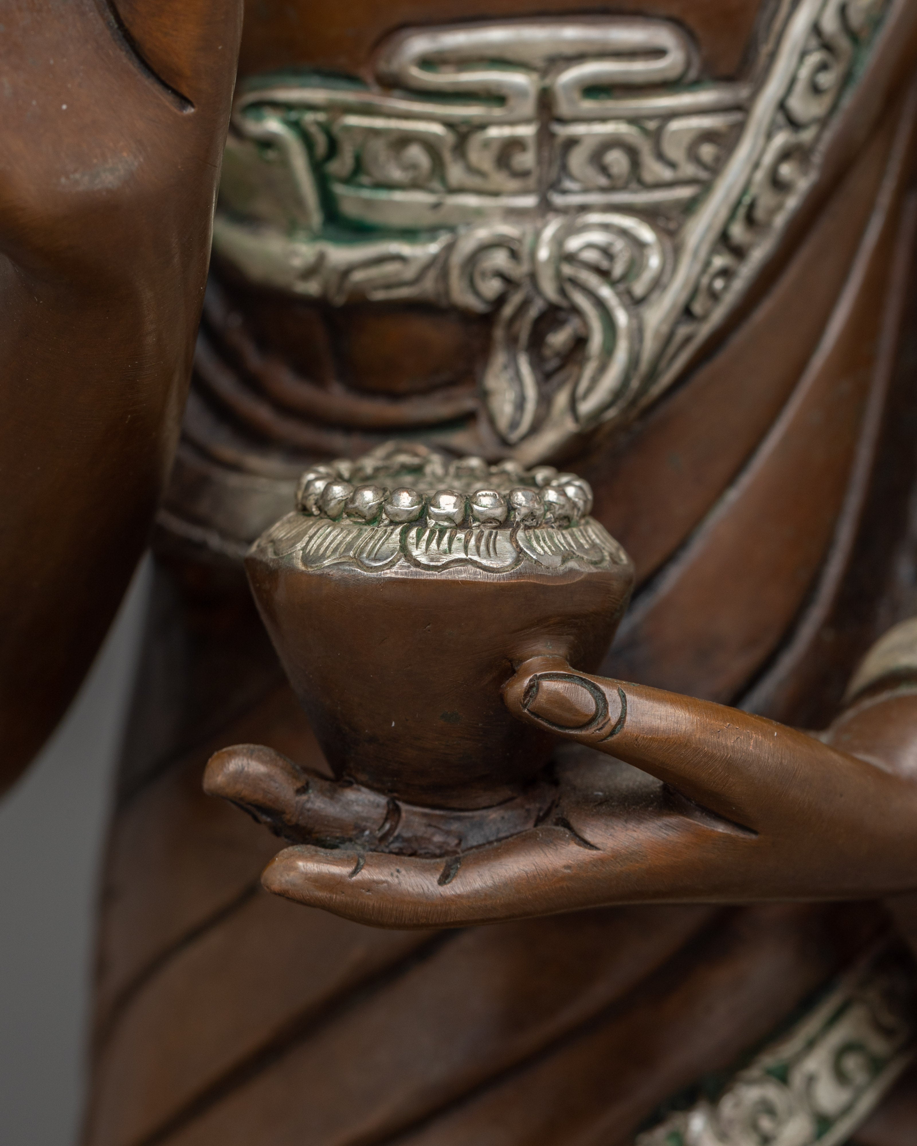 Shakyamuni Buddha with Disciples Statue Set | Copper with Gemstone & Silver Finish