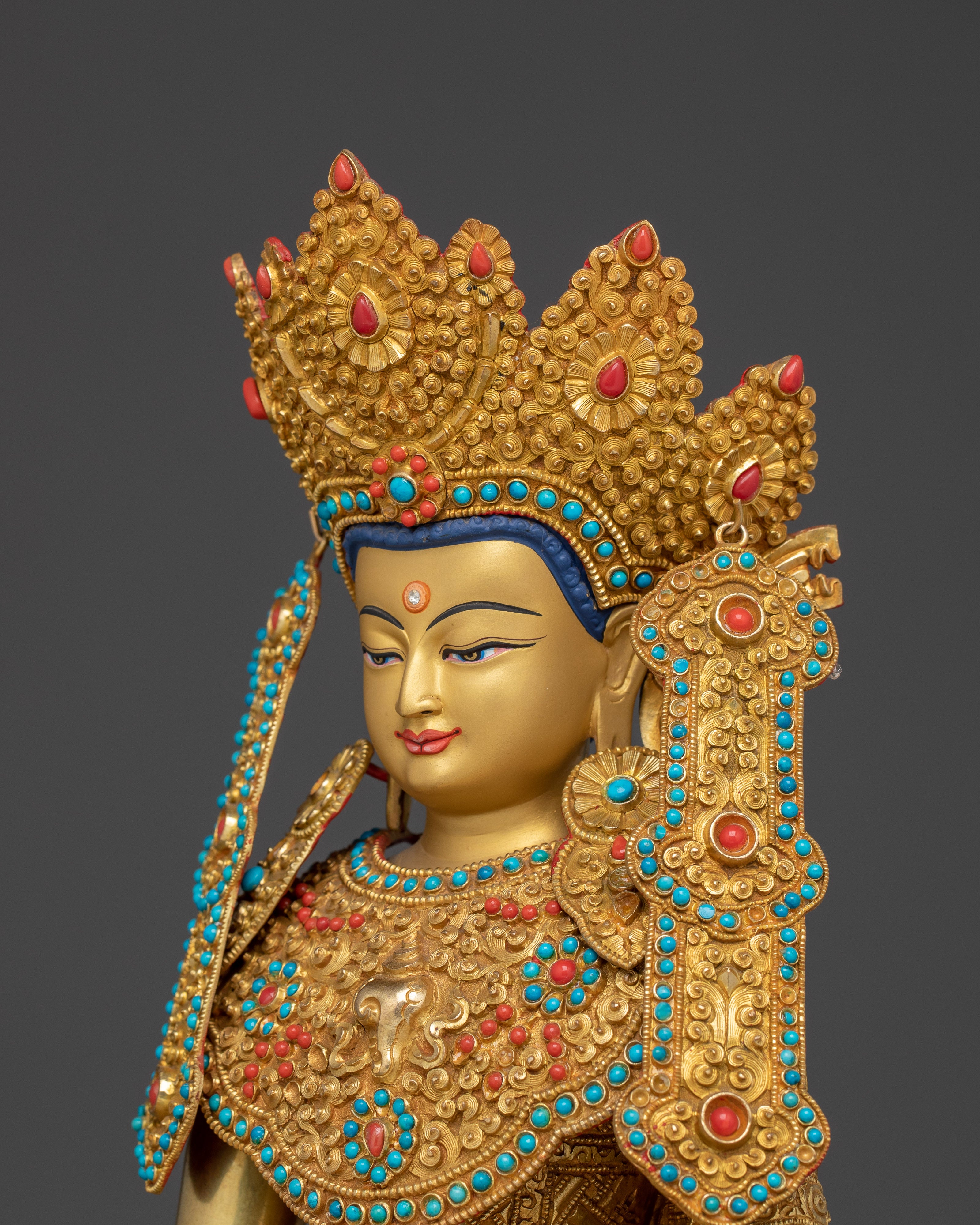 Crowned Shakyamuni Buddha Statue on Throne | Enlightened One