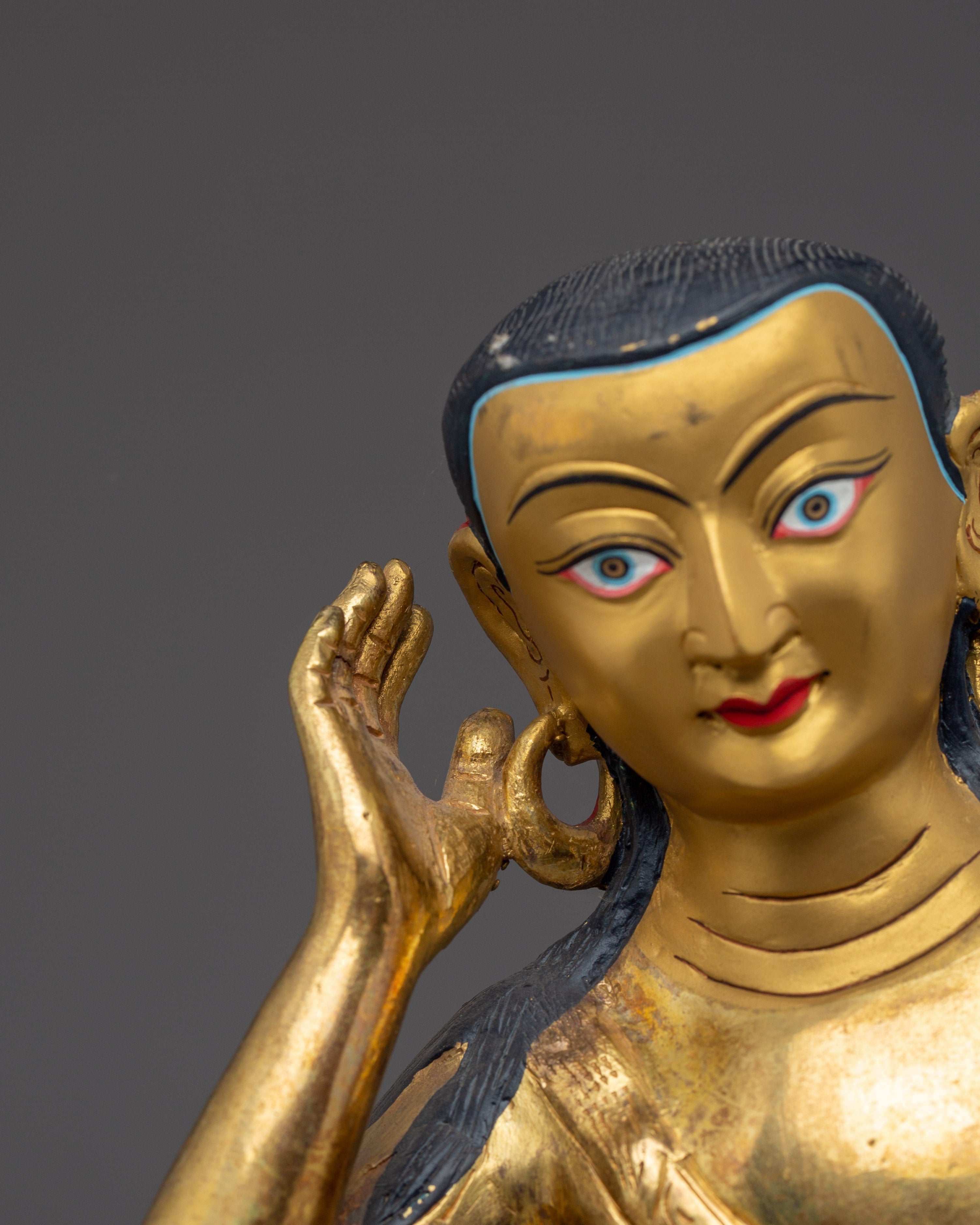 Milarepa Buddha Gold Gilded Copper Sculpture | Buddhist Icon for Meditation