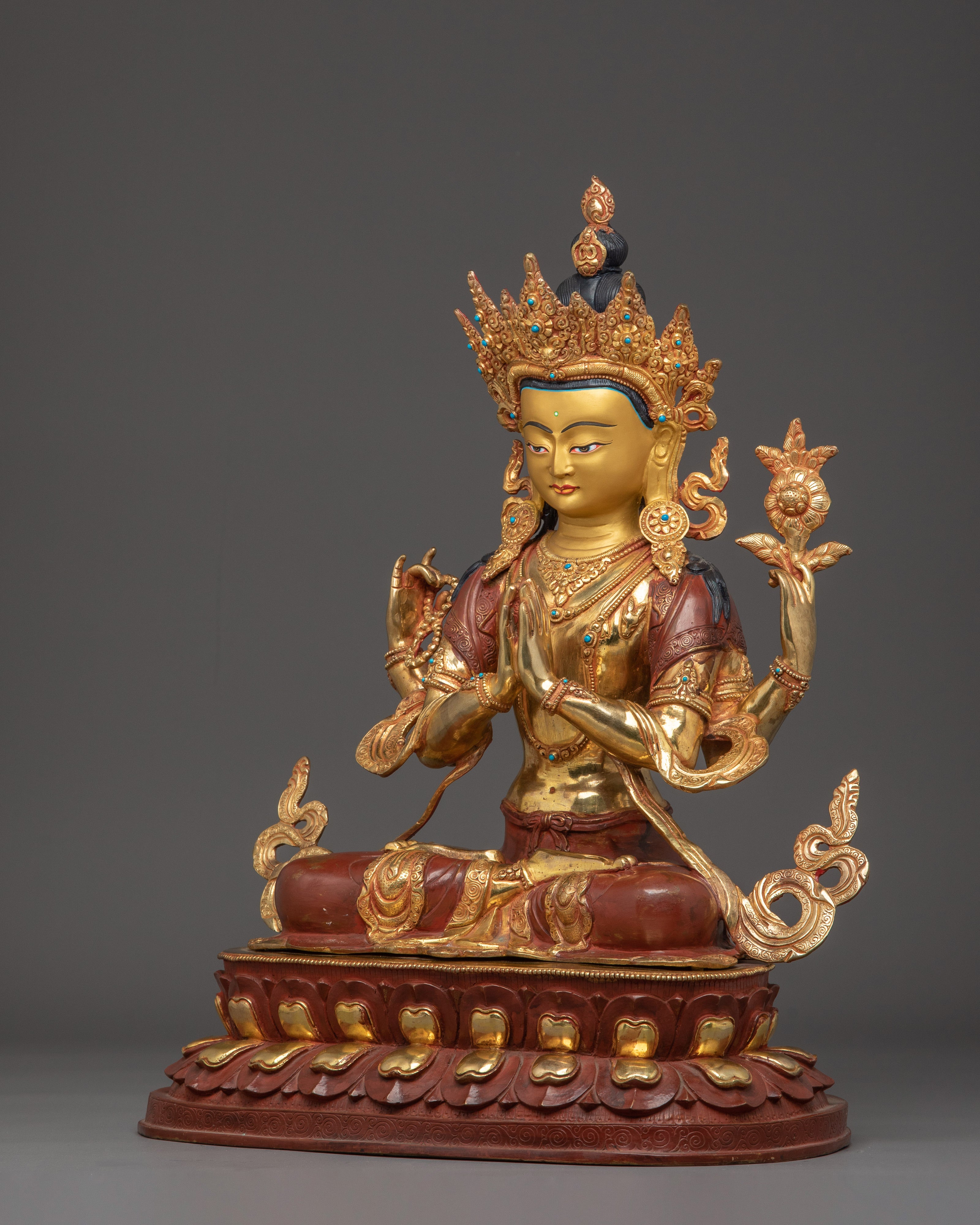 Chenrezig Buddha in 24K Gold-Gilded | Avalokiteshvara, Bodhisattva of Compassion