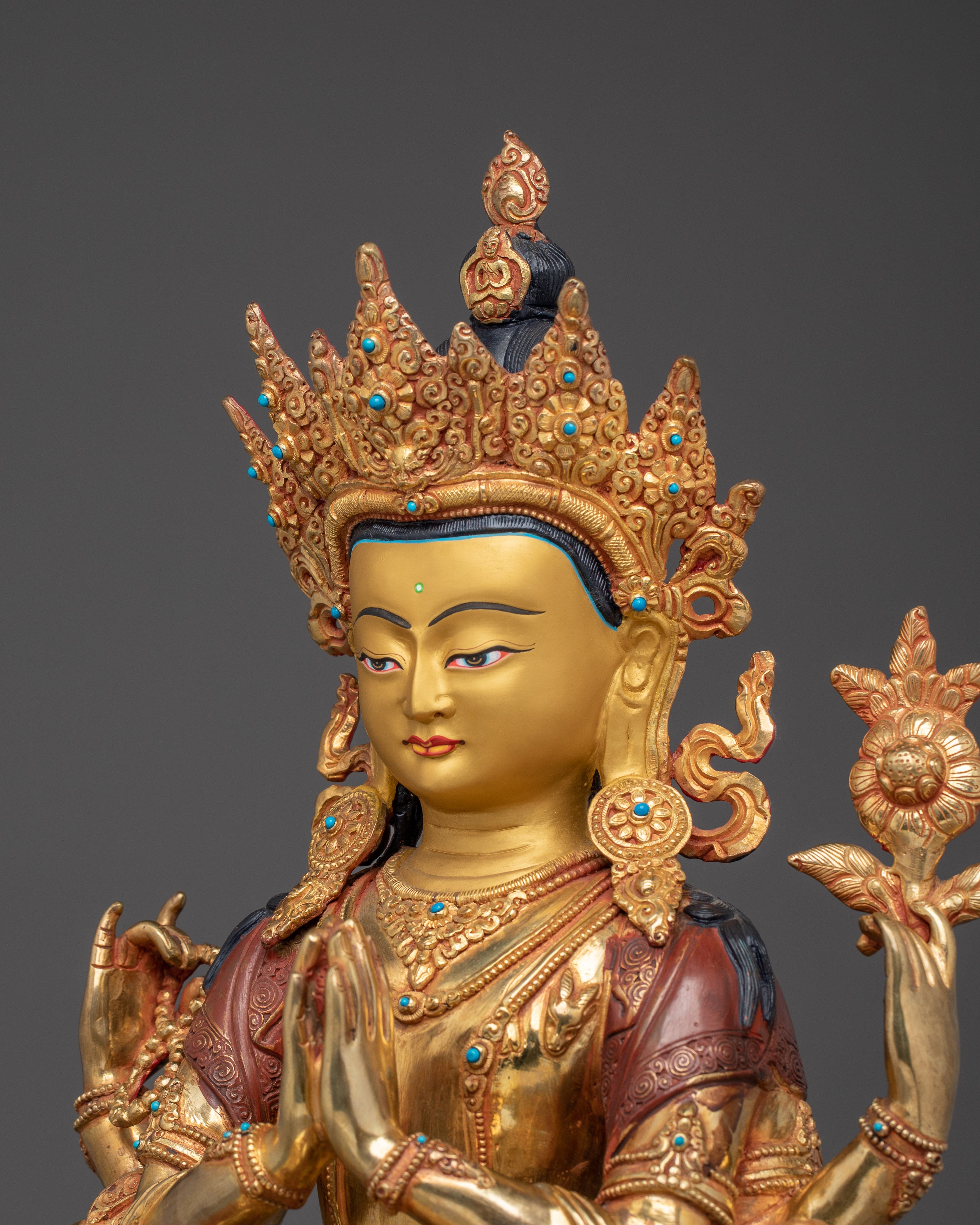 Chenrezig Buddha in 24K Gold-Gilded | Avalokiteshvara, Bodhisattva of Compassion