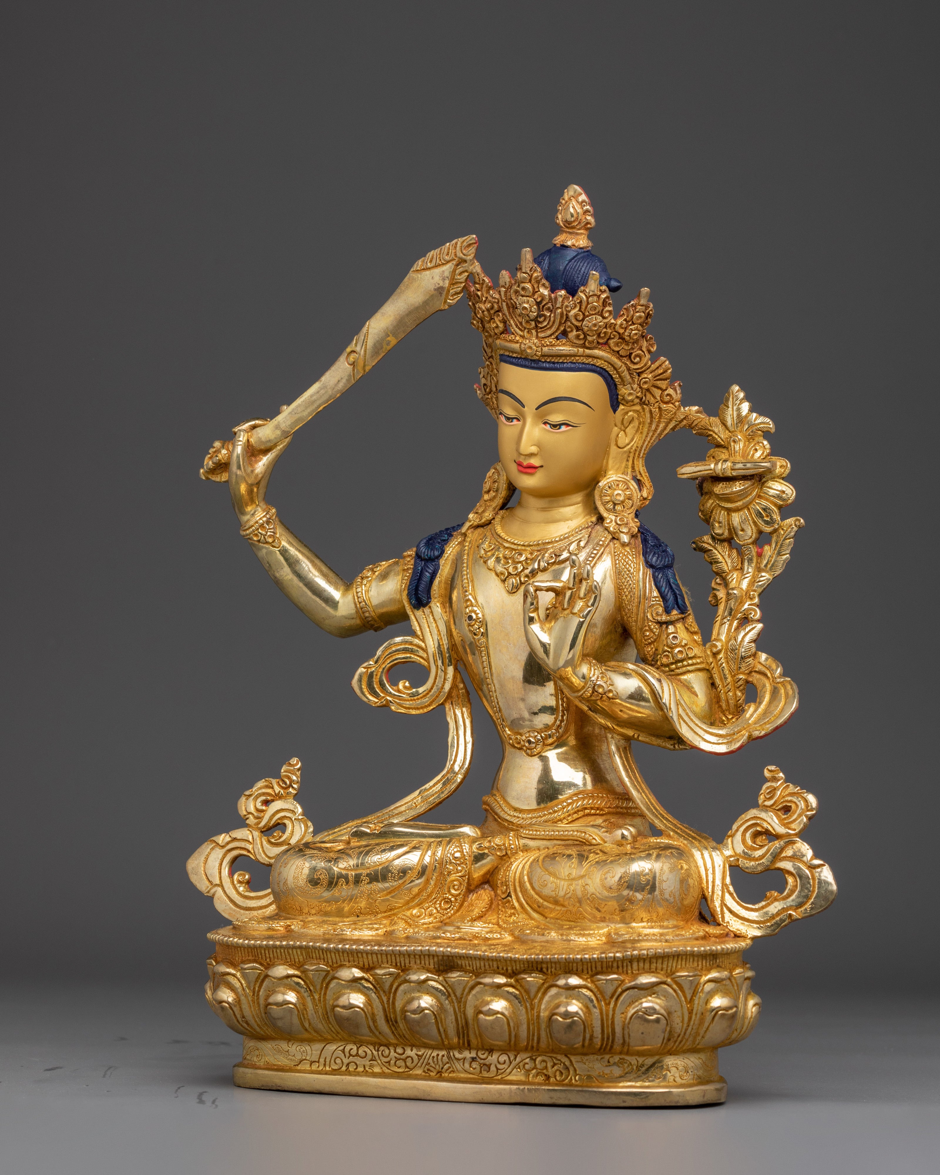 Manjushri, Wisdom Sculpture | Gold-Gilded Tibetan Artwork