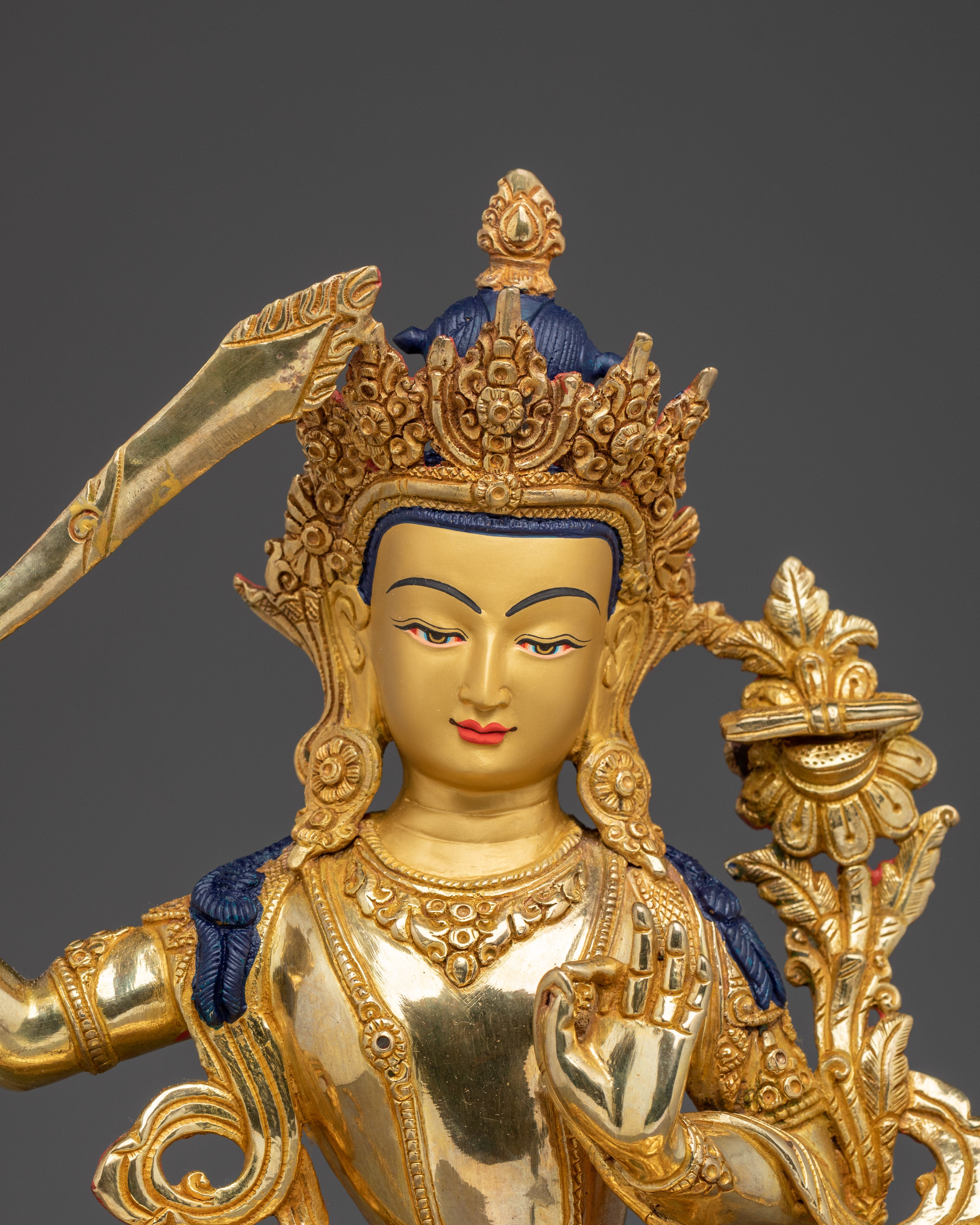 Manjushri, Wisdom Sculpture | Gold-Gilded Tibetan Artwork