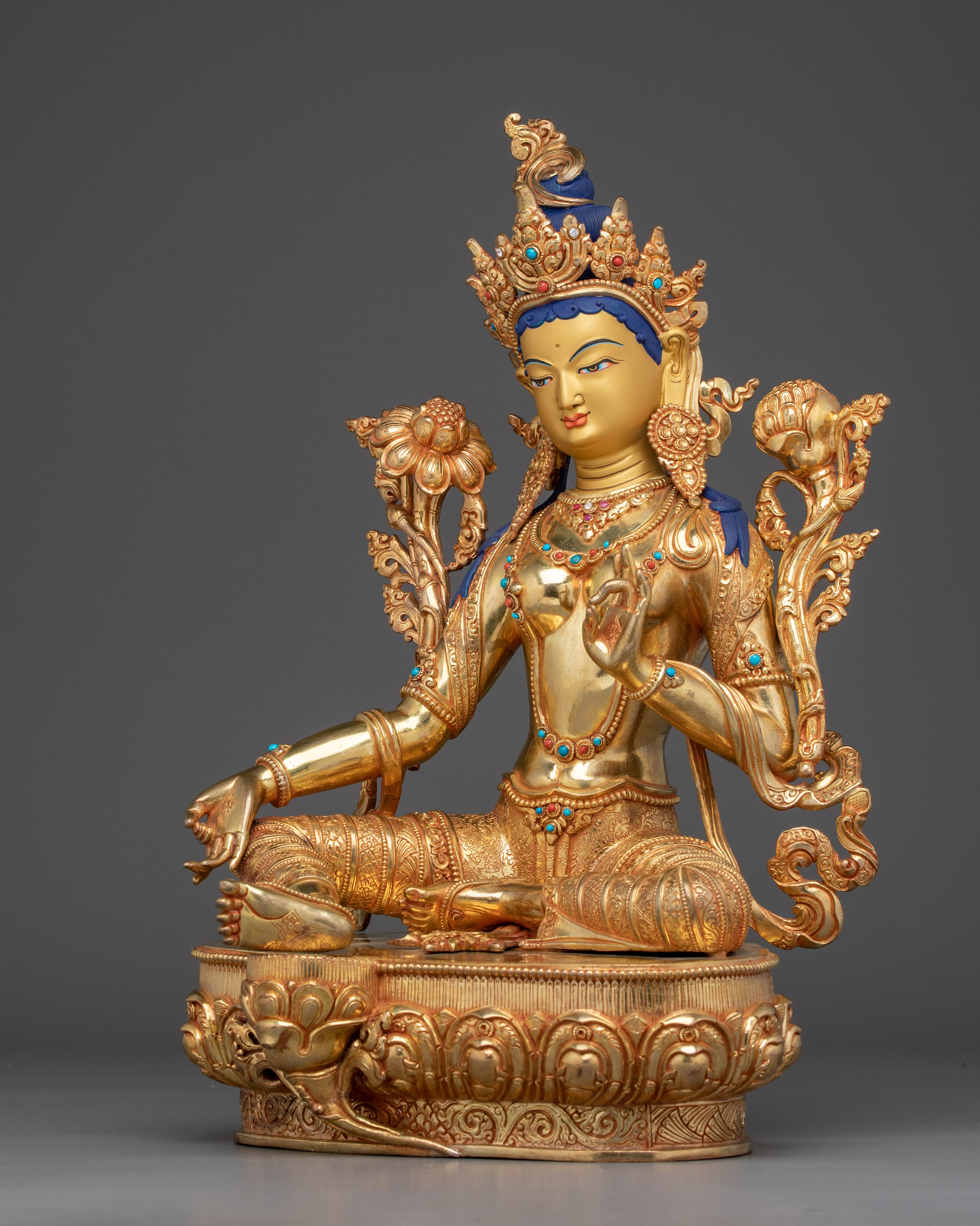 Green Tara, Mother of Liberation Icon | Handcrafted Gold Statue