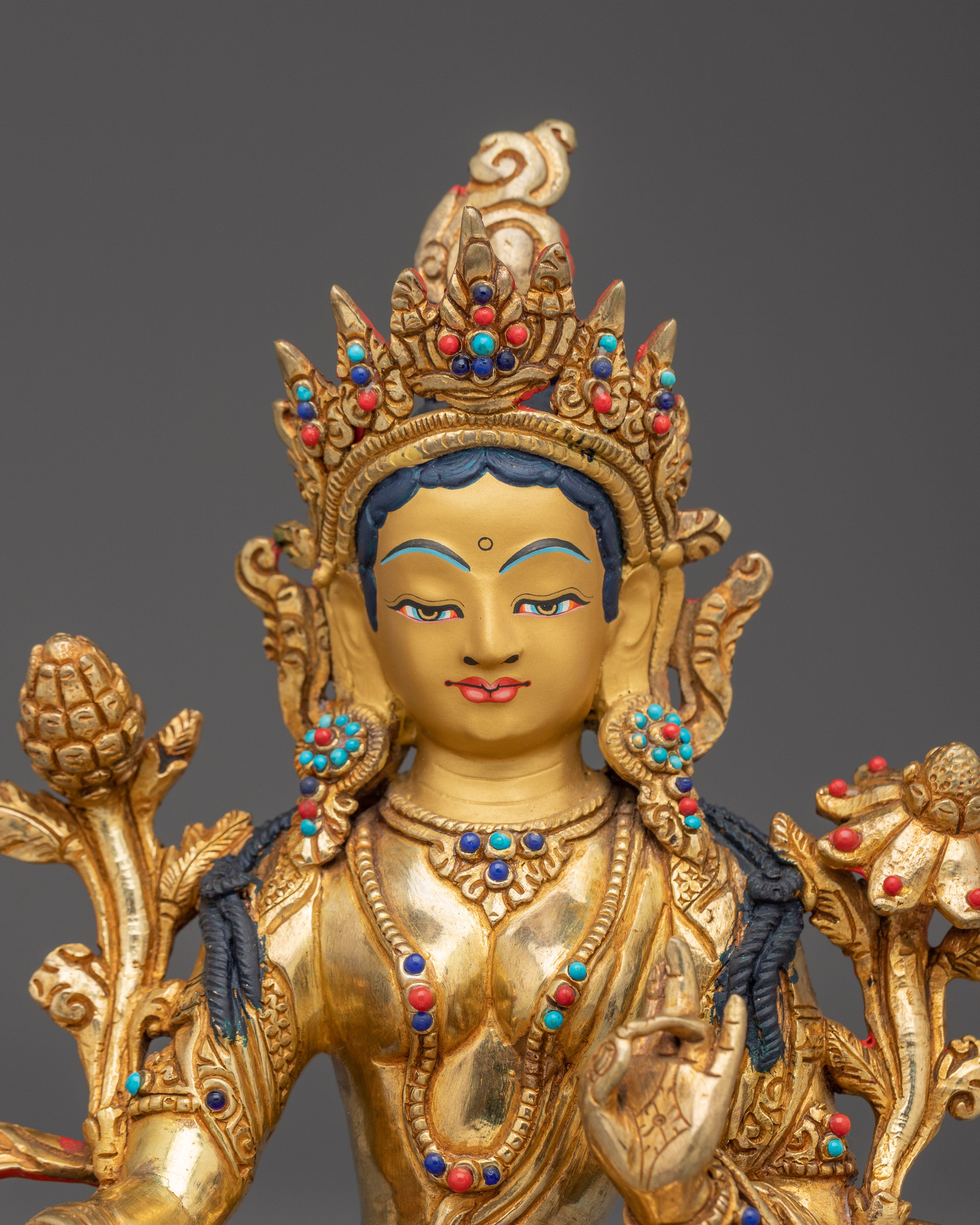 Green Tara Artwork for Protection | Copper Sculpture for Altar, Meditation & Decor