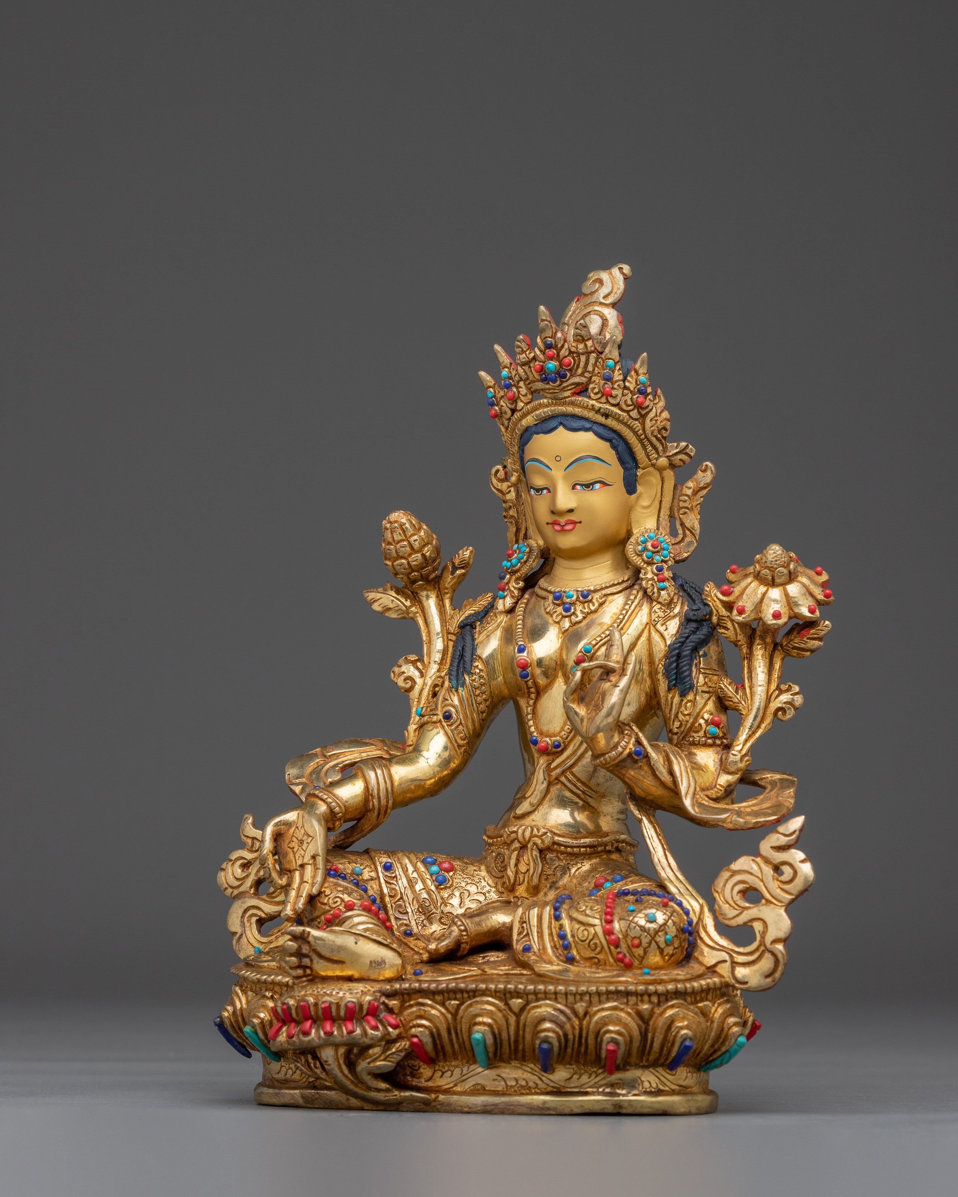 Green Tara Artwork for Protection | Copper Sculpture for Altar, Meditation & Decor