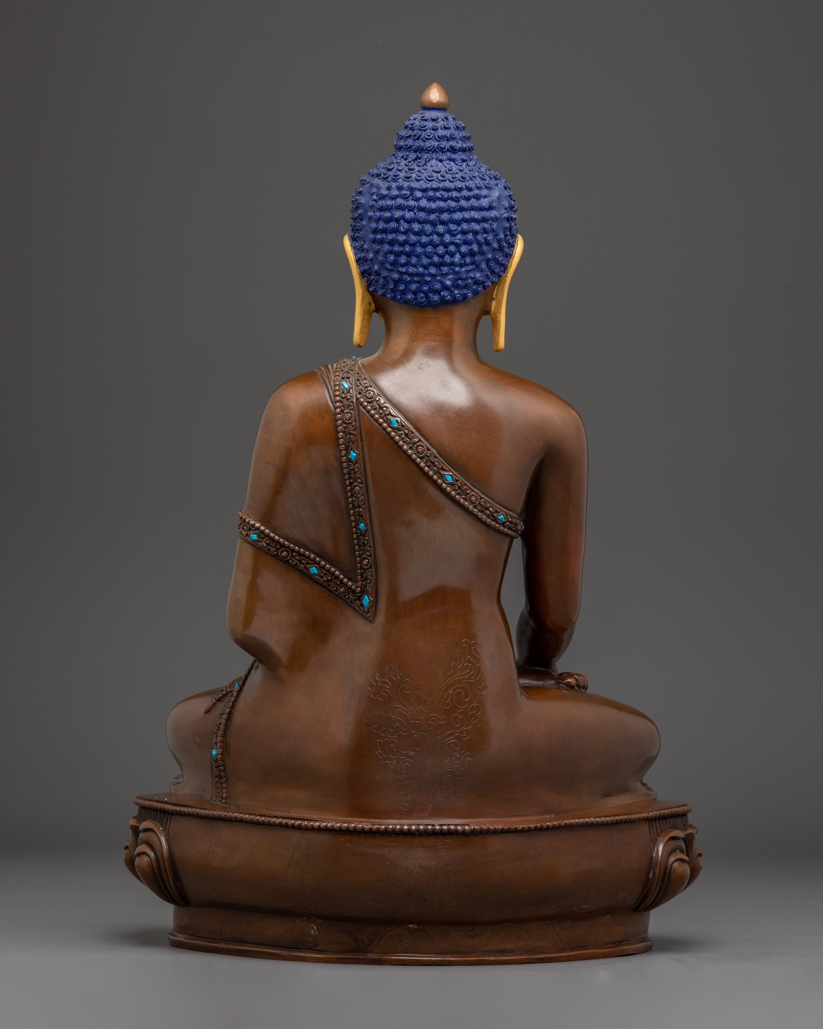 Oxidized Shakyamuni Buddha Statue on Throne | Copper & Silver Plated