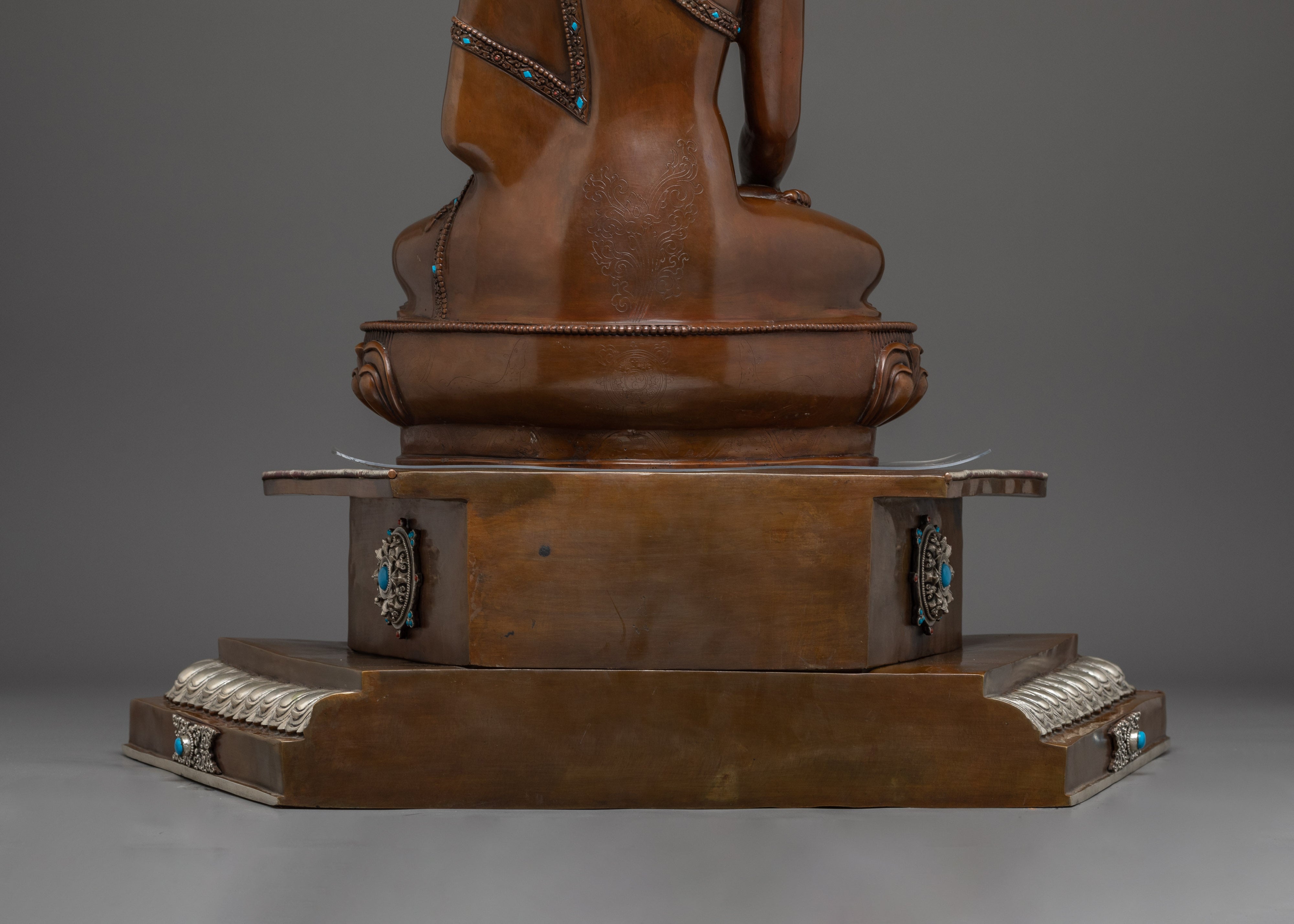 Oxidized Shakyamuni Buddha Statue on Throne | Copper & Silver Plated