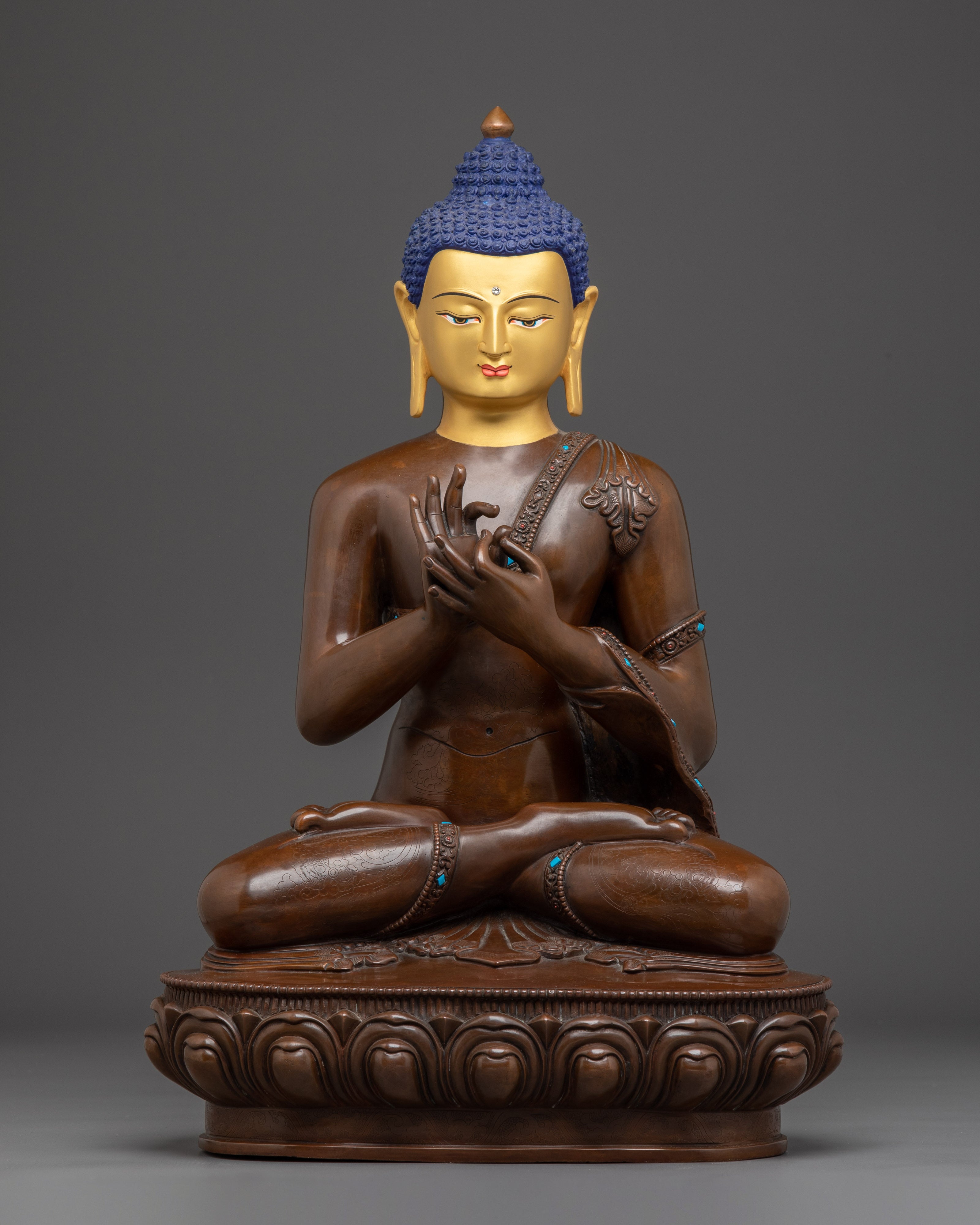 Vairocana Buddha with Throne and Gemstone | Silver Plating for your Spiritual Space