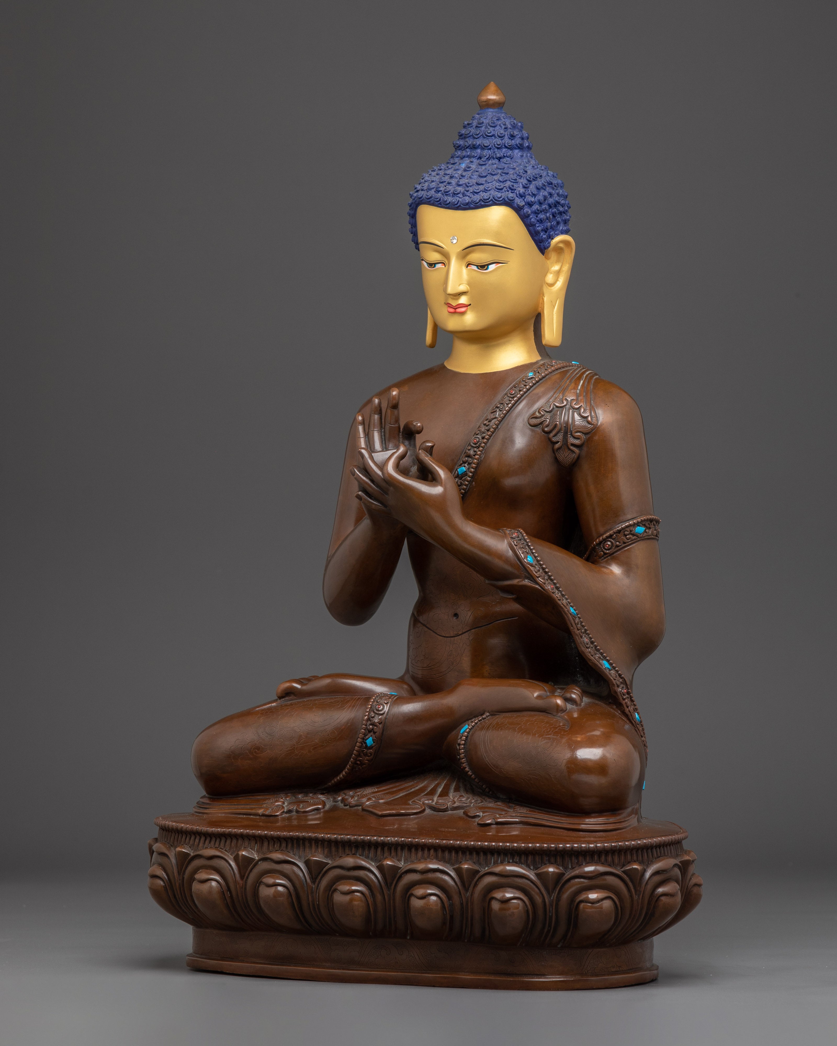 Vairocana Buddha Copper & Gold Statue | Sacred Altar Decor for Spiritual Enlightenment
