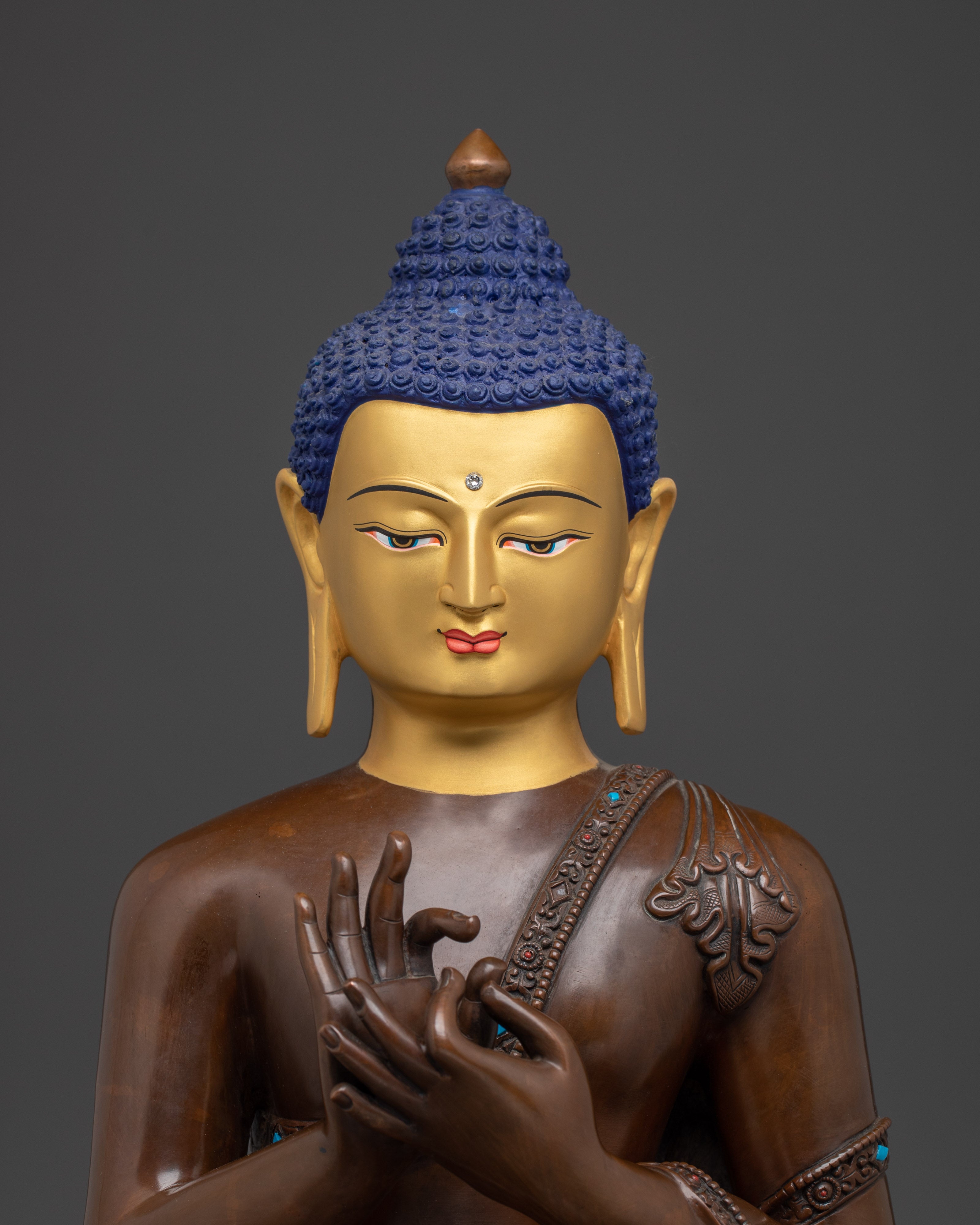 Vairocana Buddha Copper & Gold Statue | Sacred Altar Decor for Spiritual Enlightenment